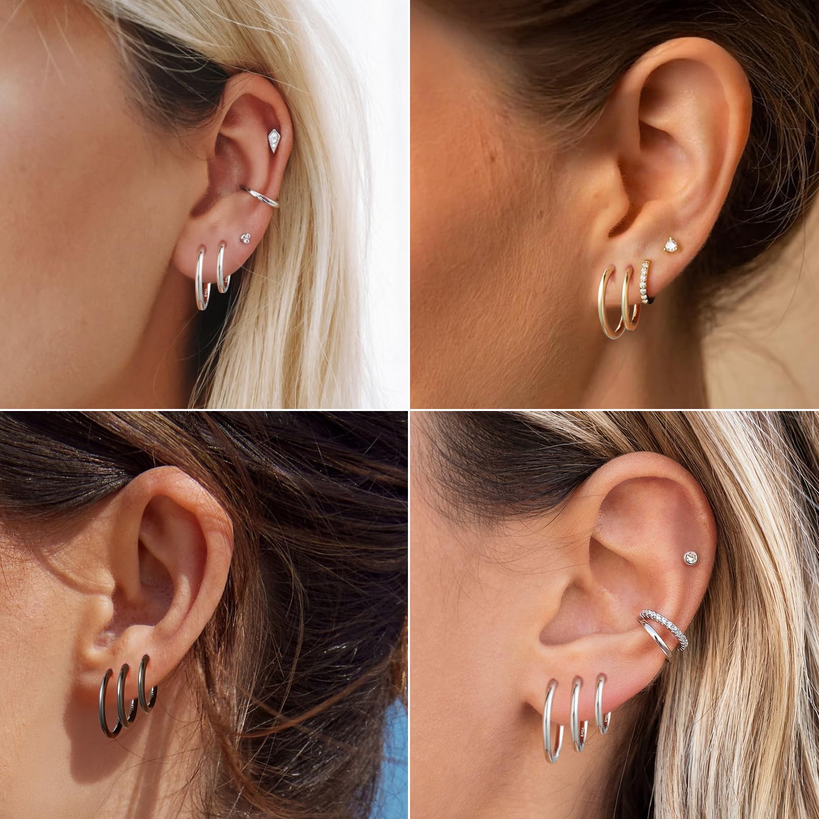 ChicSilver 8-20mm Orecchini a Cerchio Donna Argento 925 Nero Oro Rosa | argento 925 delicato sulla pelle e anallergico; design semplice e classico, brillante, elegante,intramontabile e versatile