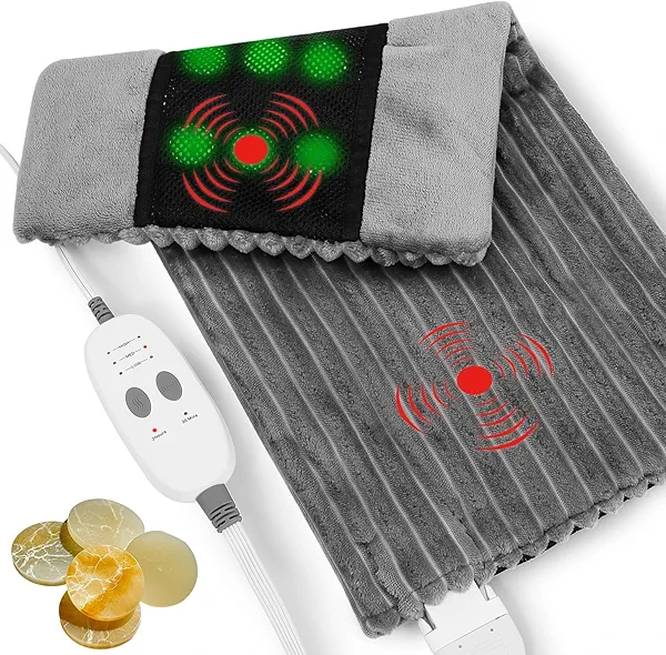 Dowin Far Infrared Heating Pad - Natural Jade Vibrating Massaging Weighted Heating Pad for Neck and Shoulders, Electric Heat Pad with 3 Heating Levels & 3 Vibrating Modes, 5lbs 12" x 24"
