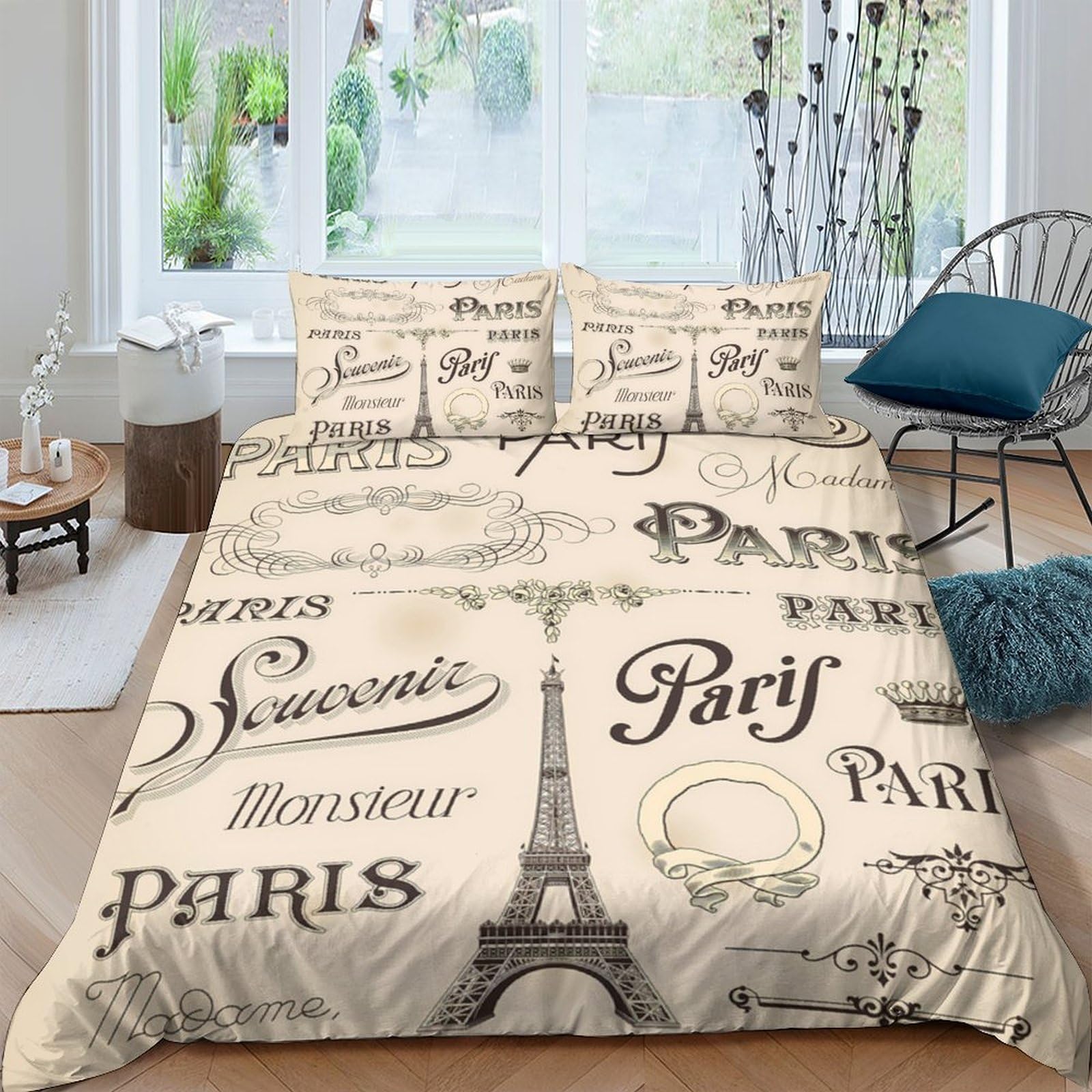 Ctjqhvkz Style-2 3D Printed Paris Typography Fitted Sheet Microfiber Soft Breathable Eiffel Tower Bed Cover For Bedroom Guest Room Decor Single（135X200cm）