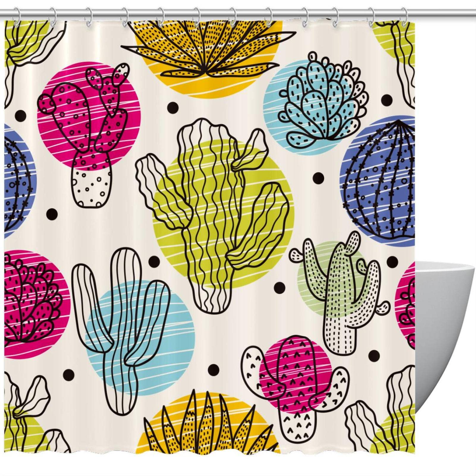 Rideau de douche cactus abstrait pour une déco de douche naturelle