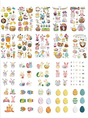 Miniatura 5 de Pegatina de tatuajes temporales de Pascua, calcomanía colorida de conejo de Pascua, 20 hojas de 200 patrones, tatuajes temporales del cuerpo,