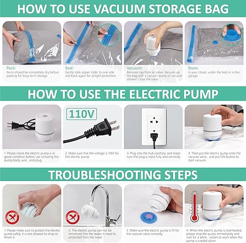 Miniatura 7 de Cozy Essential Paquete de 20 bolsas de almacenamiento al vacío con bomba eléctrica, sellado al vacío, bolsas de compresión para ropa, almohadas,