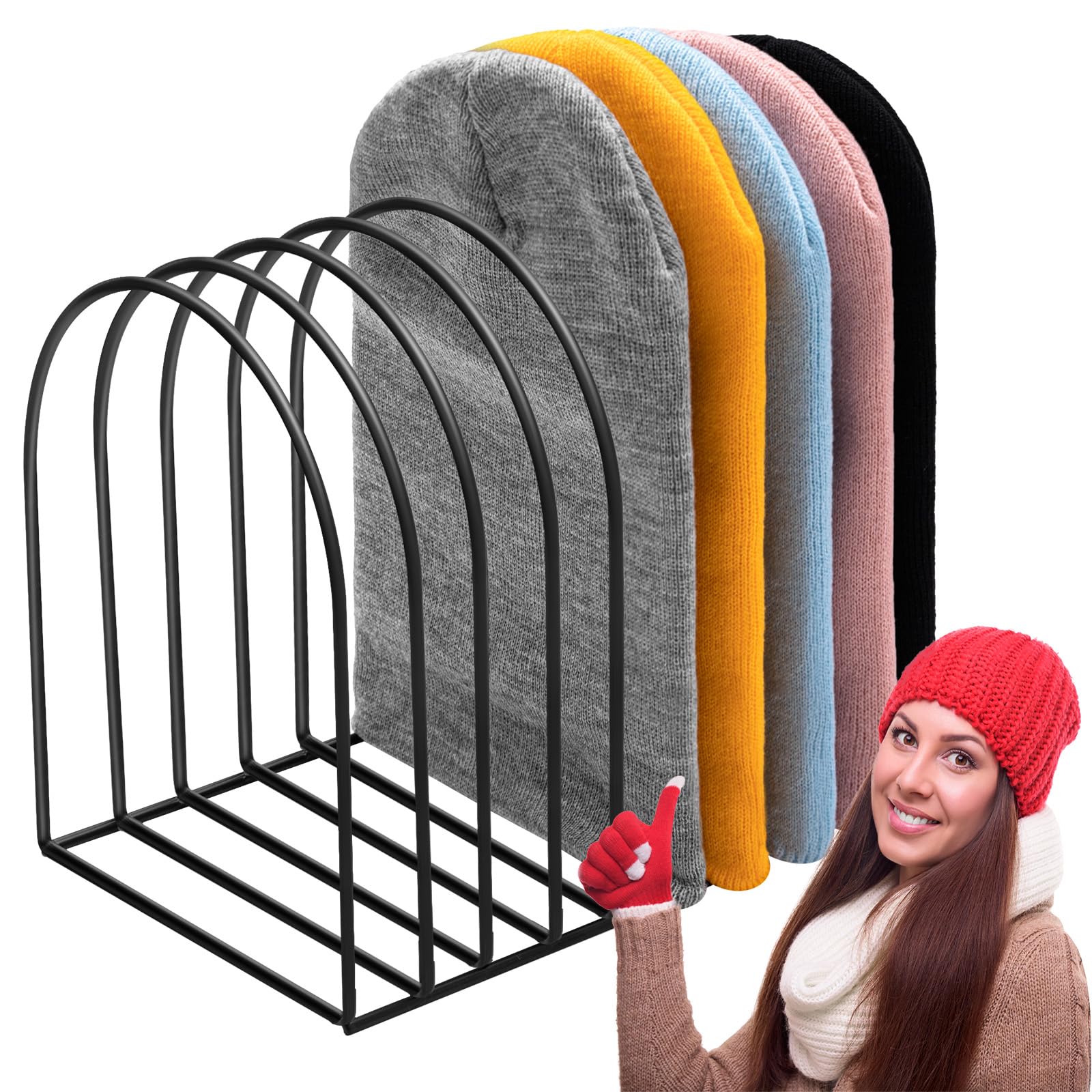 Hicarer Beanie Holder Organizer Metal Beanie Hat Display Stand Knitted Hat Storage Rack for Swimming Cap Display Vendors Home Entryway Tabletop