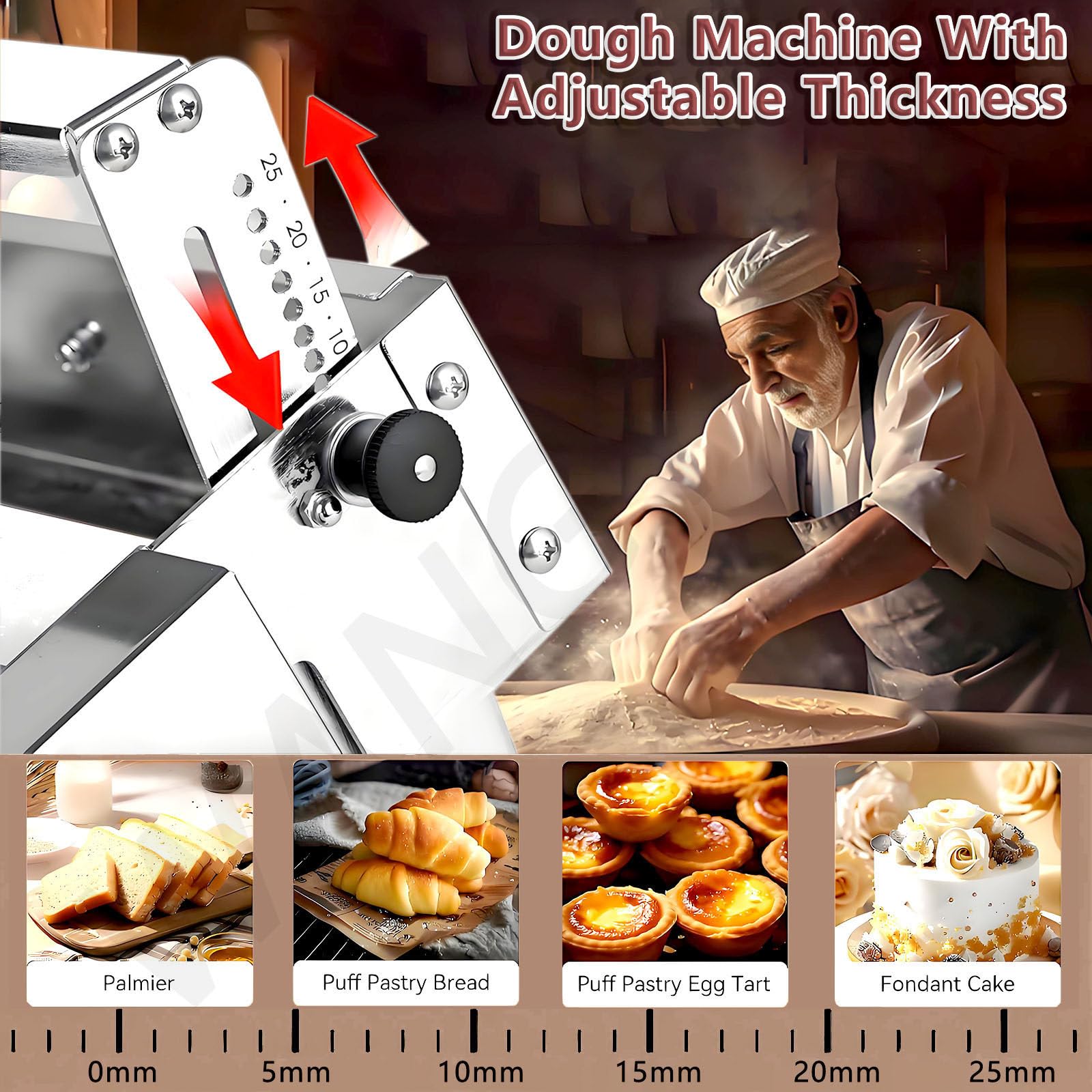 Sfogliatrice manuale commerciale per pasta, rullo pieghevole in acciaio inox con spessore regolabile per cottura professionale
