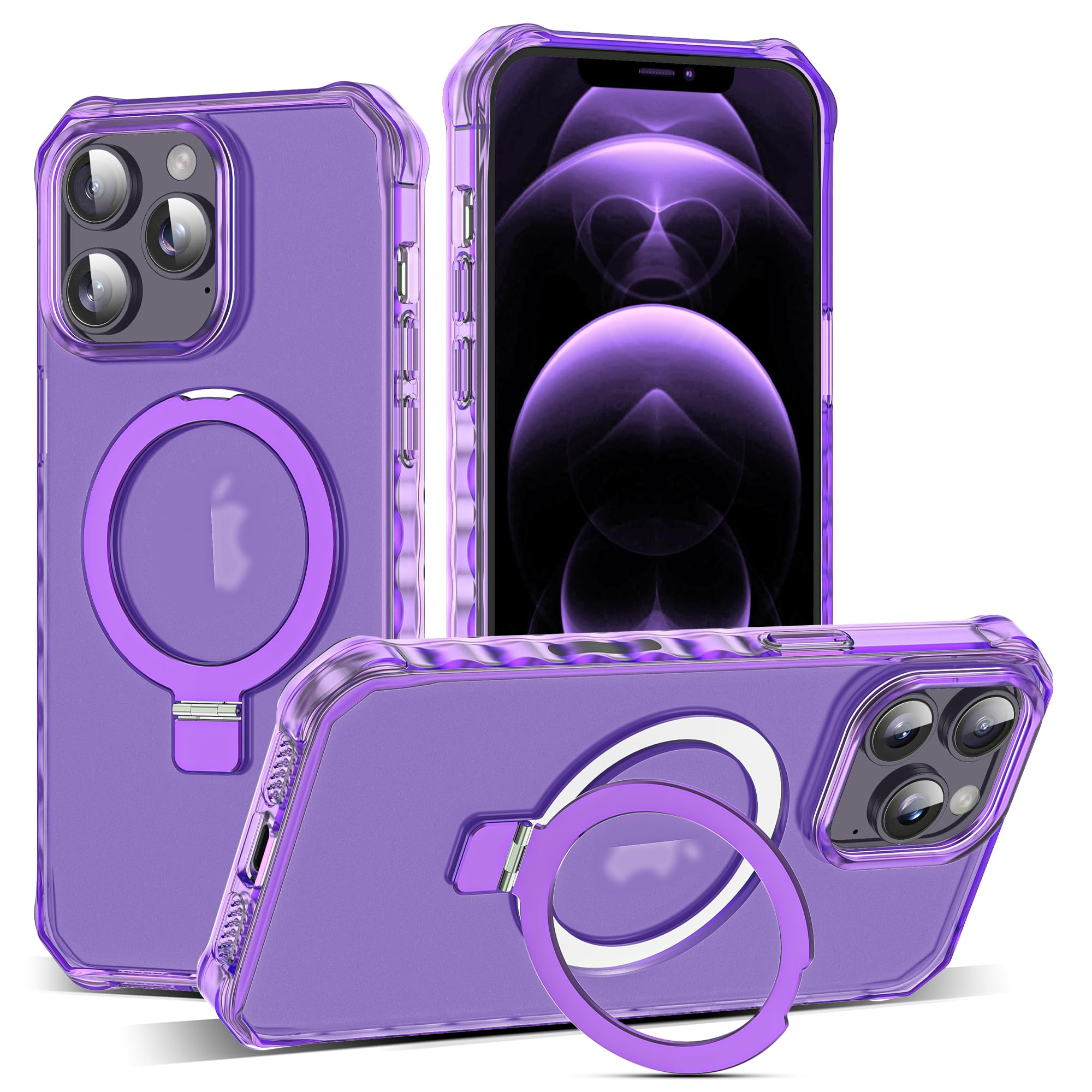 JQRZAOAK for iPhone 12/13 Pro Max Case with Magnetic Stand [Compatible with Mag-Safe] [Military Drop Tested] Translucent Matte 12/13 Pro Max Cover