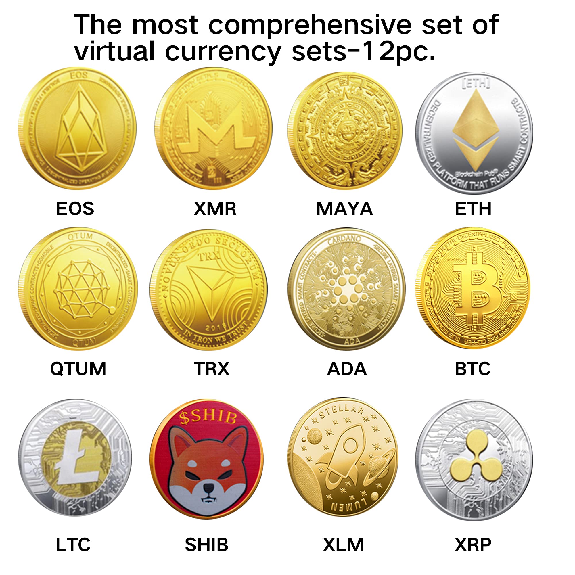 Krisler 12PC Bitcoin Coin Collector Physical Cryptocurrency Gift Set, Each  Different Gold Coin Blockchain Cryptocurrency in Protective Collectable  Gift,Bitcoin/Ethereum/Litecoin/so on (12Pack) : Amazon.sg: Everything Else