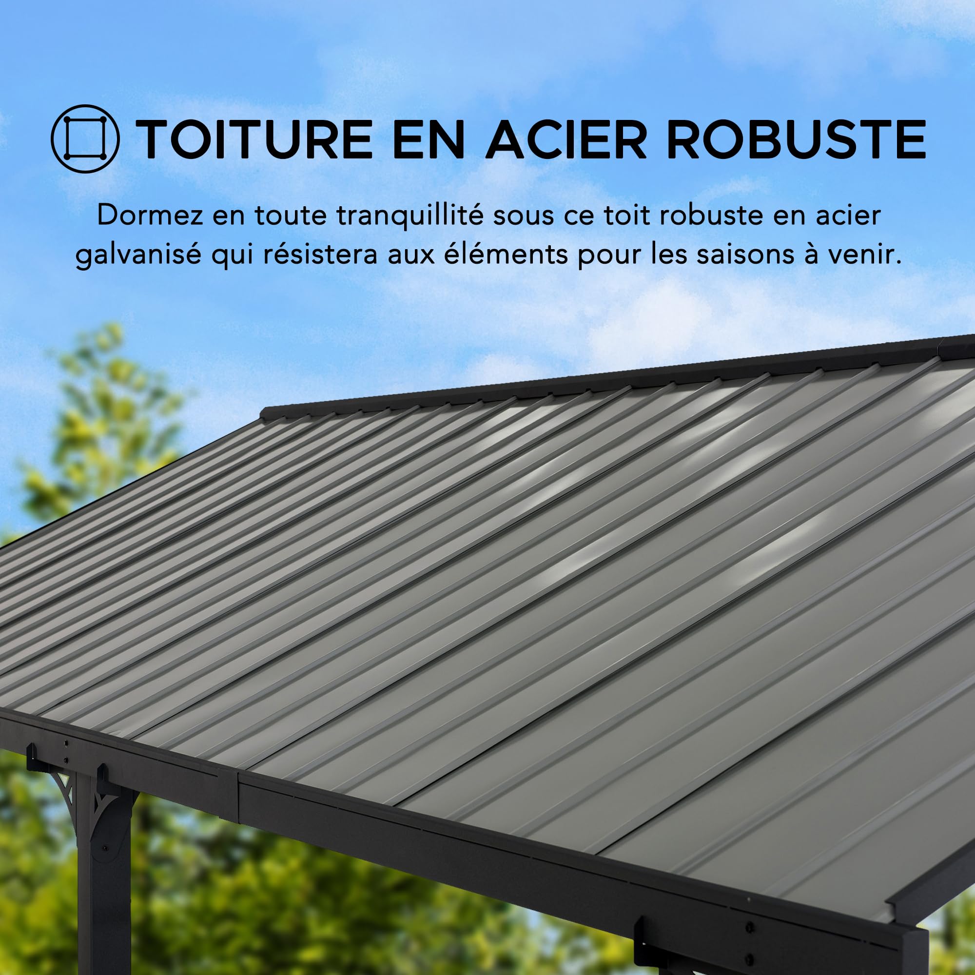SUNJOY Abri de Voiture Extérieur 6,1 x 3,6 m, Toit en Acier Thermolaqué, Carport Robuste Heavy Duty, Protection UV & Imperméable, Pavillon de Jardin pour SUV, Camionnette et Voiture