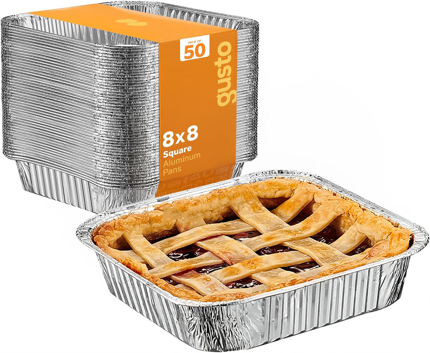 Comfy Package GUSTO 8-Inch Square Aluminum Foil Pans – [50 Sets], Disposable Food Containers (Lids Not Included), Ideal for Baking, Cooking, Storing & Food Prep (Formerly