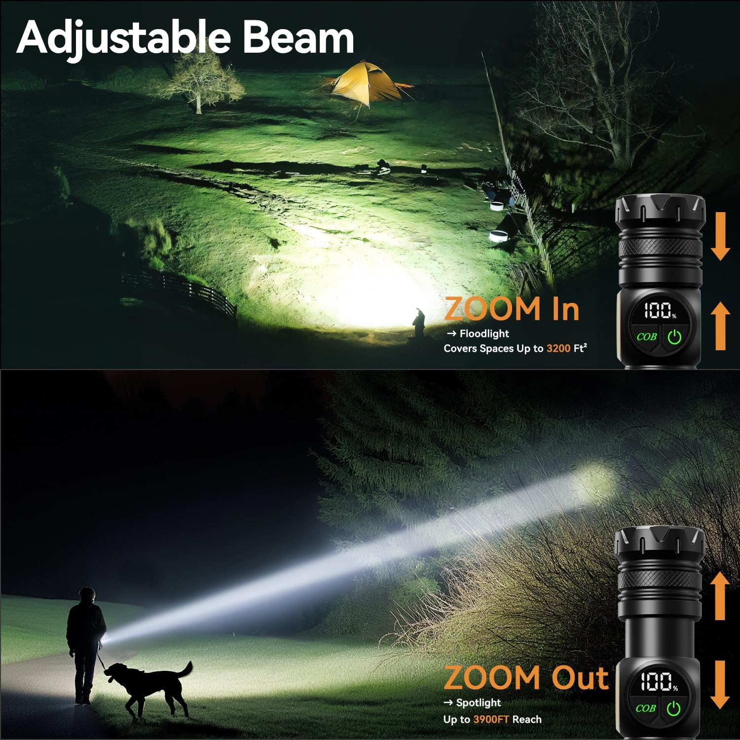 Flashlight Rechargeable 2000 High Lumens Ultra-Bright Covers 3200 ft² Focus Up to 3900 feet,IPX7 Waterproof Tactical LED Flashlight with COB SideLight & Magnetic Base for Camping Home Emergency