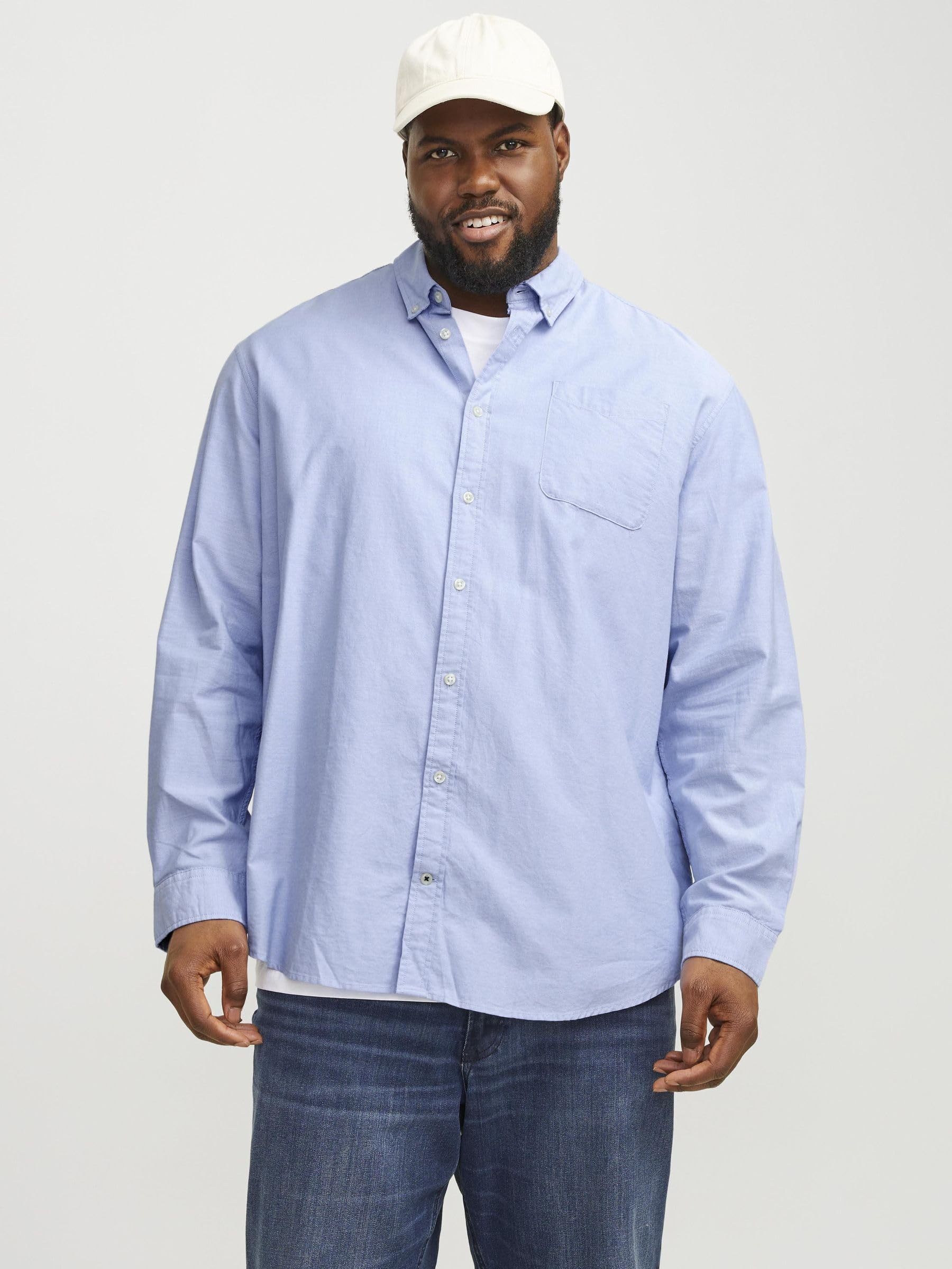 JACK & JONES Camisa de Hombre Talla Grande Color Liso básica Manga Larga Business JJEOXFORD
