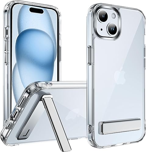 CEDO Funda con función atril para iPhone 15 Plus, modo de 3 vías, funda de teléfono con soporte de metal integrado, protección contra golpes de