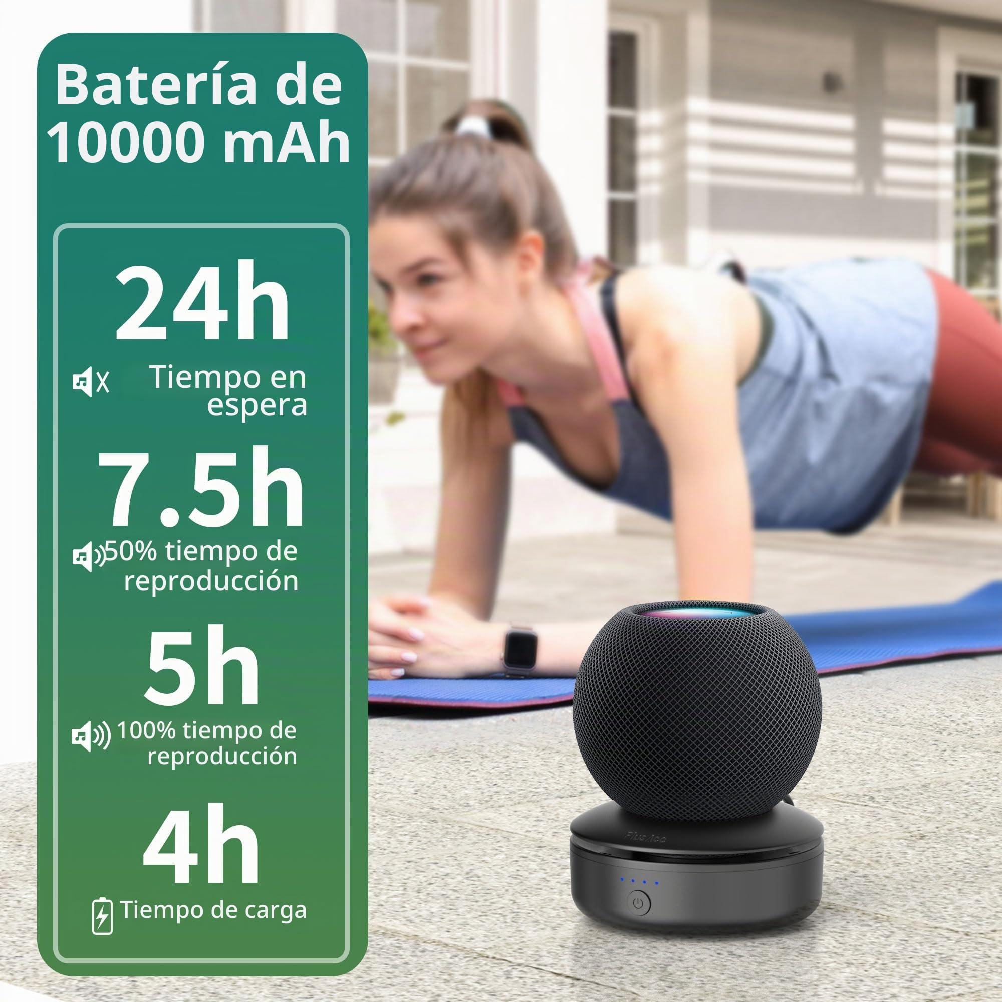 PlusAcc Base Bateria Compatible con HomePod Mini 10000mAh Powerbank Externa Battery con 10 Horas de duración de la batería Inalambrico Recargable Portable (Negro)