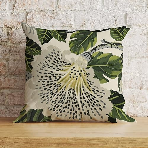 Zyadsinoudor Asian Style Pillow Cover Green and White Chinoiserie Floral Cushion Cover Japanese 24x24in Decorative Pillow Home Cotton Linen Elegant