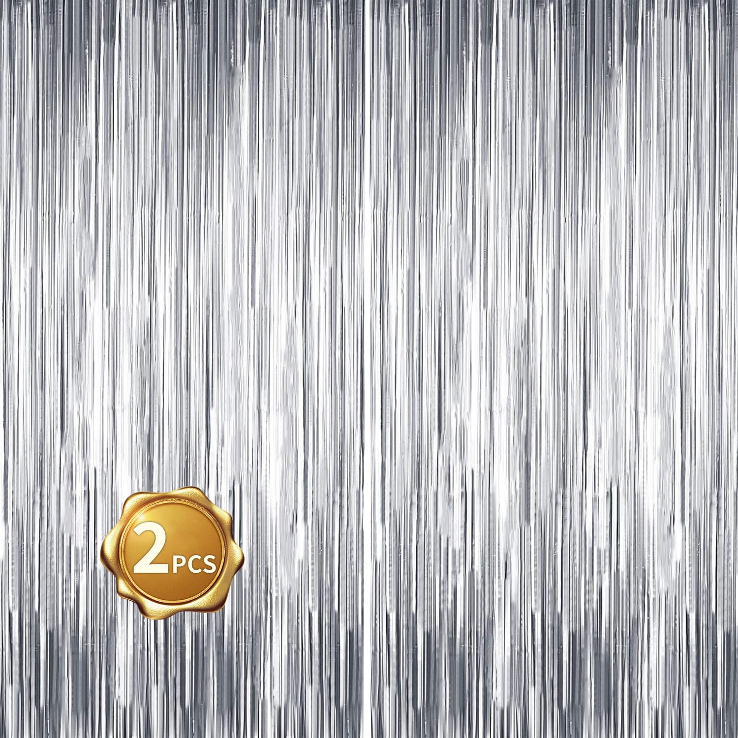BEISHIDA 2 Pcs Silver Door Streamers Tinsel Curtain Party Streamers Backdrop Fringe Foil Wall Background for Birthday Halloween Christmas Wedding