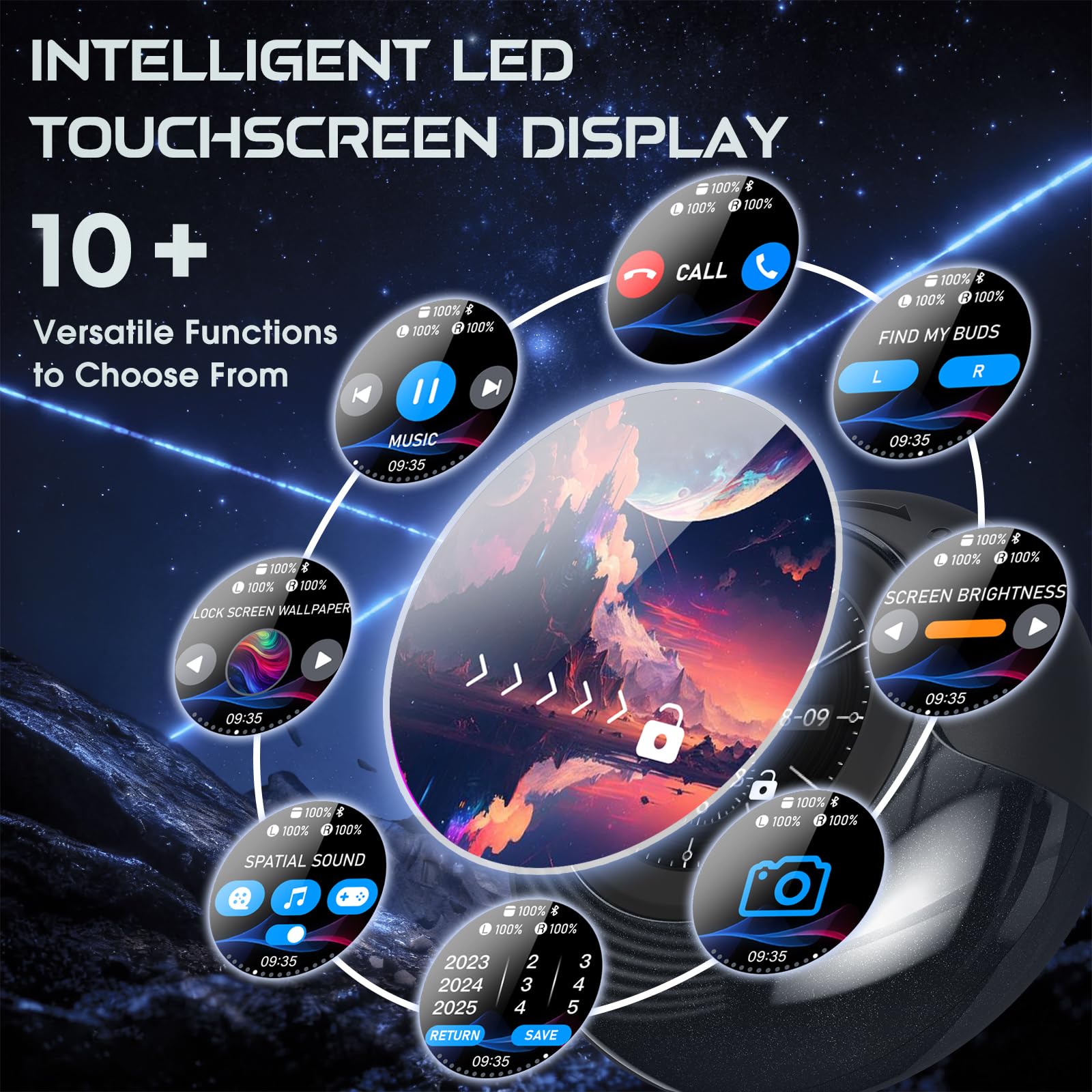 Wireless Earbuds with Smart Touch Screen & Noise Cancelling - Dettaglio