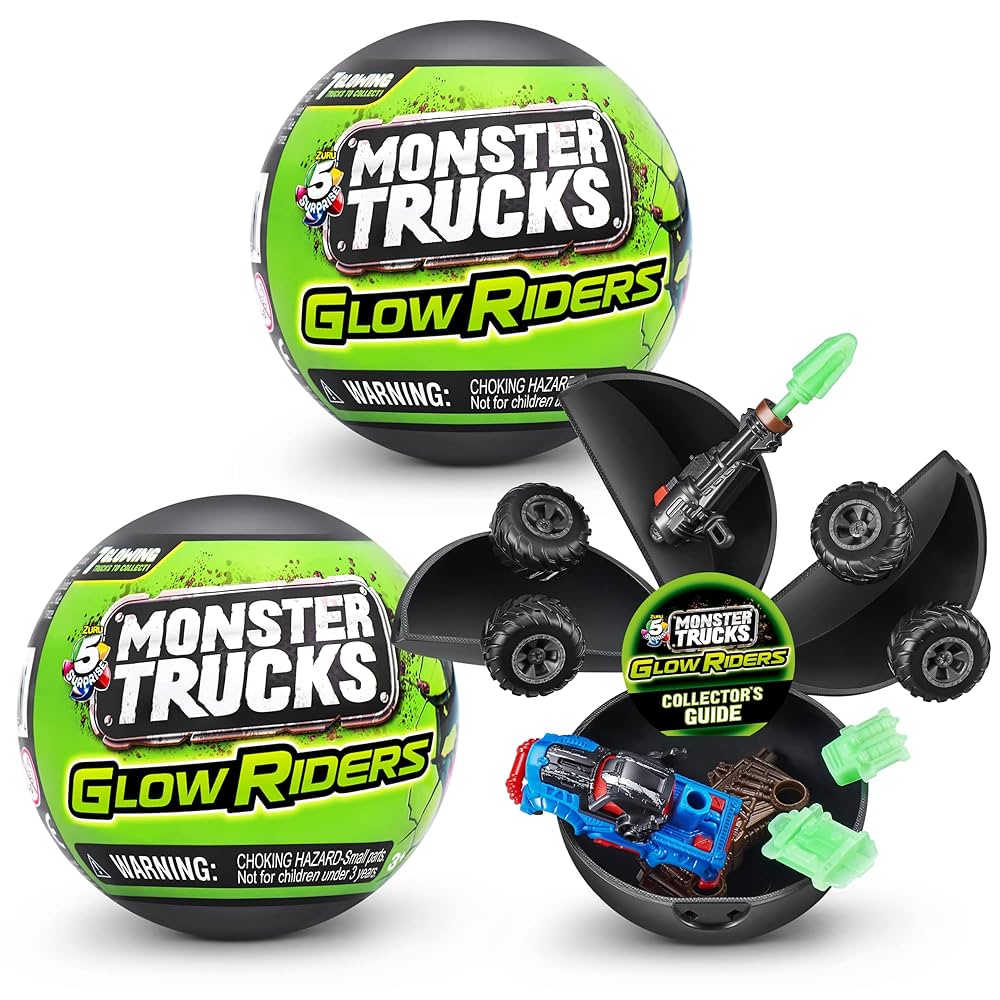 5 Surprise Monster Trucks Glow Riders Series 2 by ZURU (2