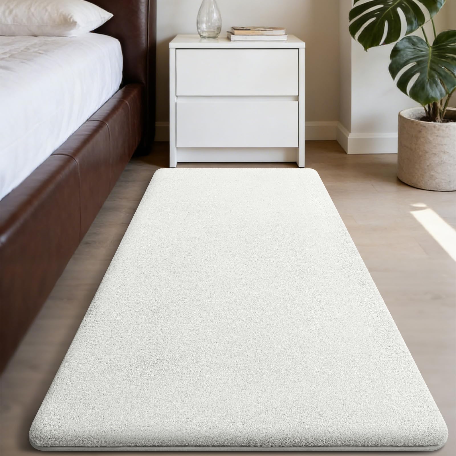 Homaxy Modern Rugs Carpet Living Room, Soft Shaggy Non-Slip Non-Shedding, Fluffy Washable Rug for Bedroom Hallway, Easy Care Home Decor, 80x150cm, Creme