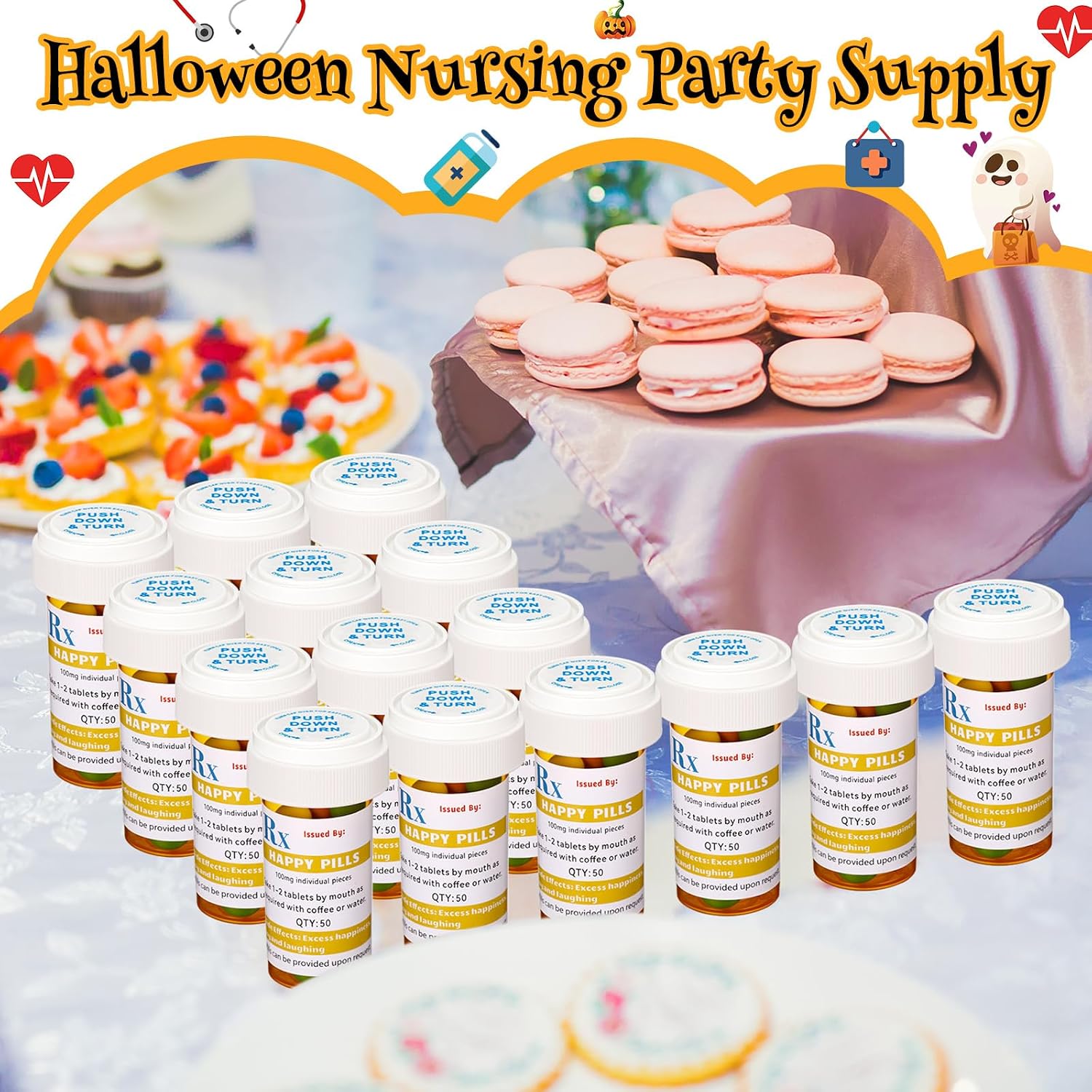 50 Set Nursing Graduation Party Supplies 50 Empty Pill Bottles with Caps Plastic Medicine Containers with 50 Sticky Label Pill Vial for Nurse Party Favors Serve(13 Dram)