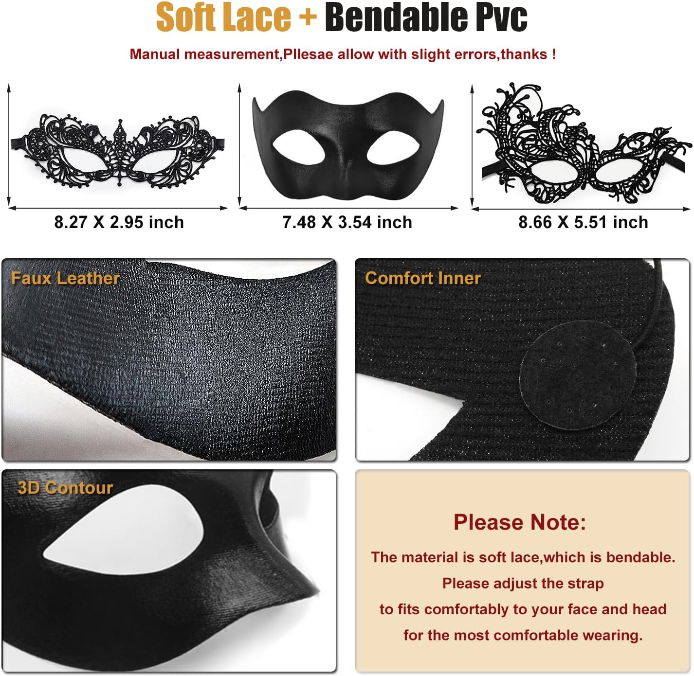 Masquerade Mask for Women Men Couple Venetian Lace Halloween Masks for Costume Mardi Gras Party - Image 4
