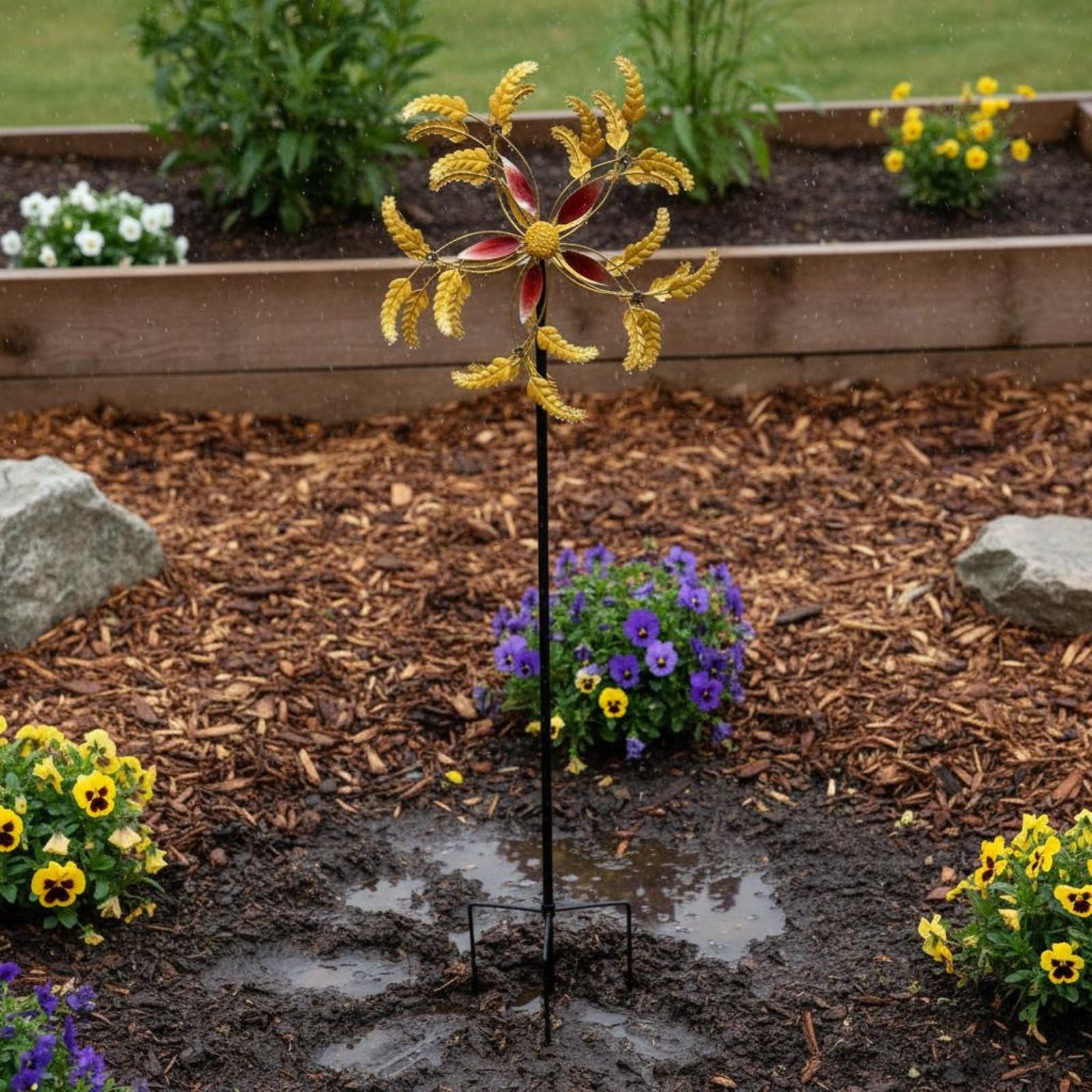 Girandola da Giardino Decorativa Girandola Scultura Metallo Mulino a Ornamentale Ferro Verniciato Resistente Esterno Effetto Dinamico Rilassante Adatta per Prato Aiuole Terrazza