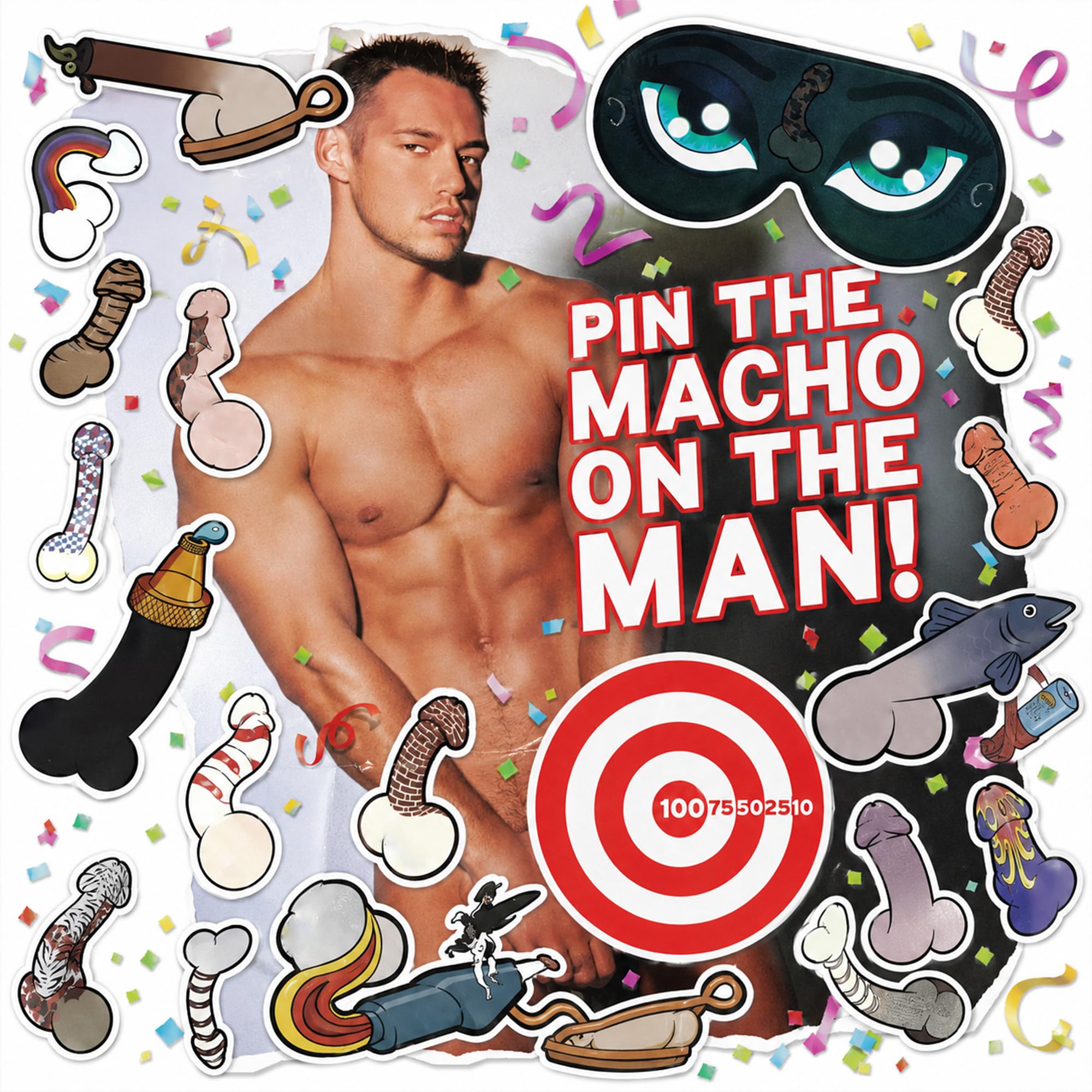 Veridius Hen Party Games Pin The Tail on The Hunk Poster Set with 24 Stickers and Blindfold for Adults Bachelorette Bridal Shower Girls Night Out Accessories Stickers for Team Bride