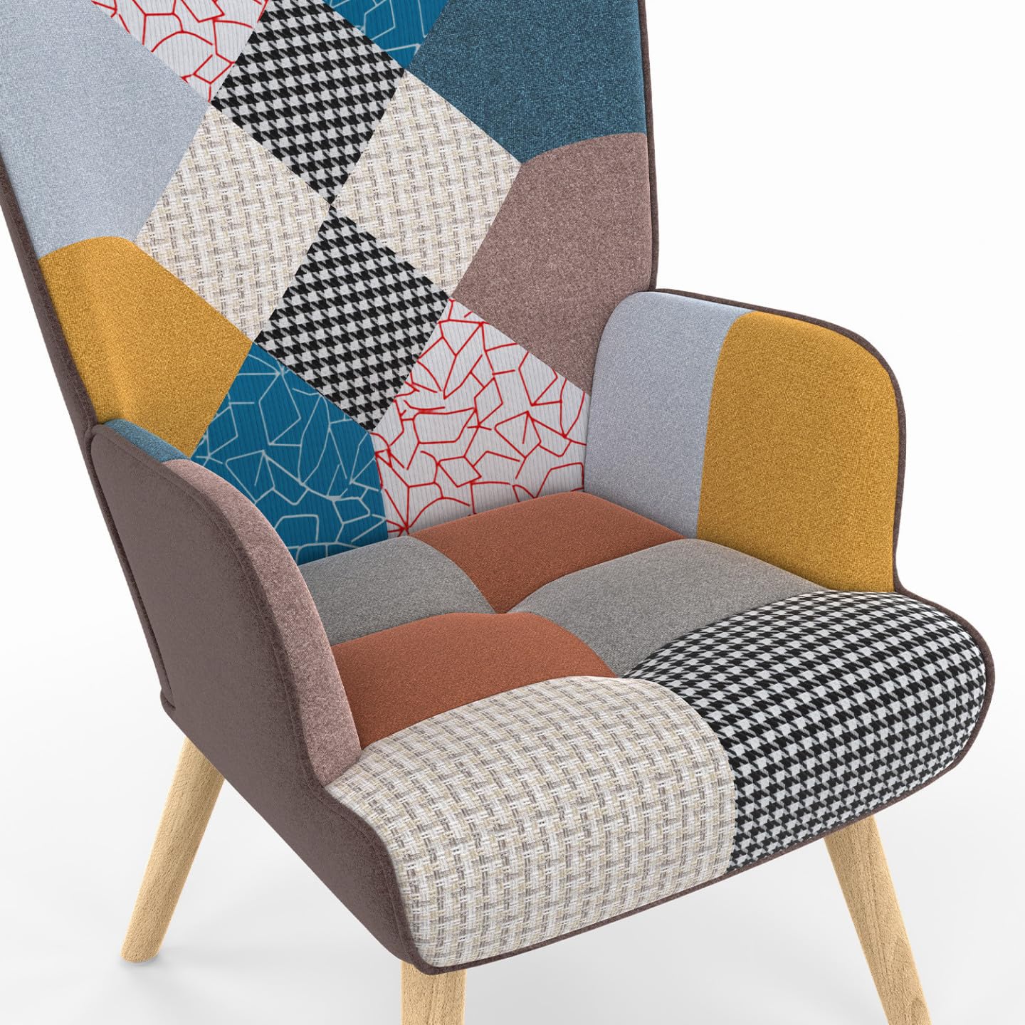 IDMarket - Silla escandinava IVAR en tejido de patchwork multicolor