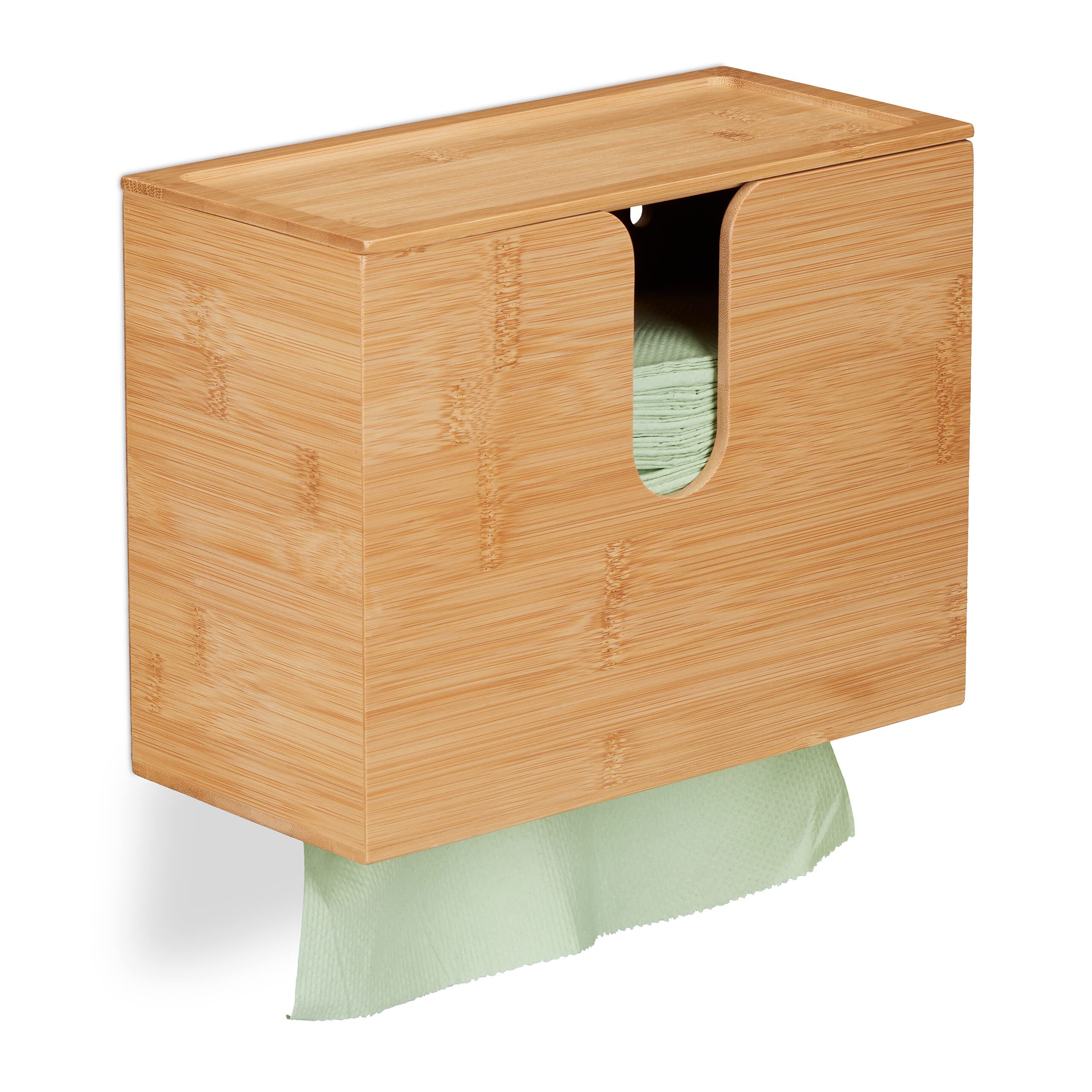 Relaxdays Bamboo Paper Towel Dispenser, With Lid, For H2 Paper Towels, Hxwxd 21X27x13 Cm, Hanging,