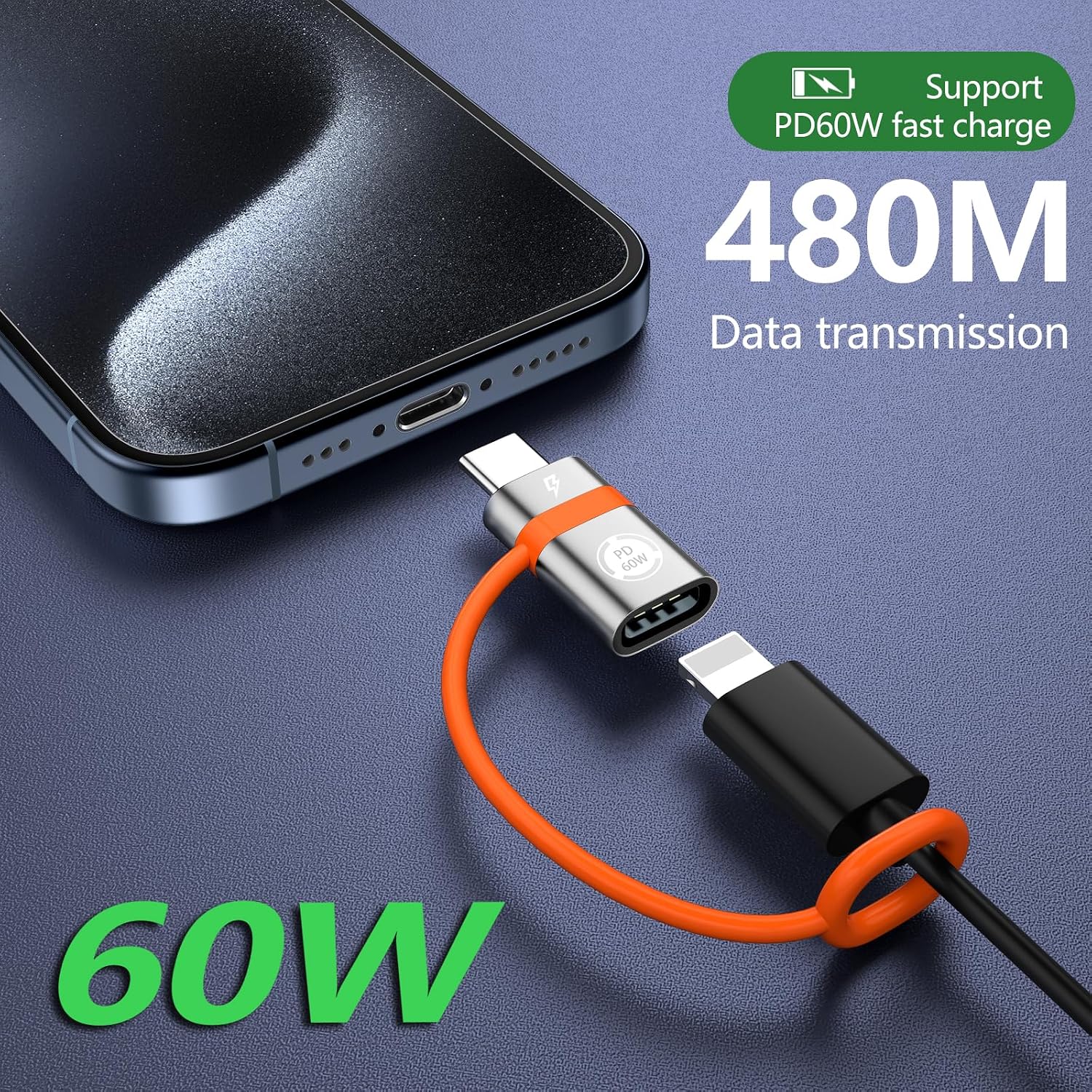 USB C to Li-gh-tning Adapter, PD60W Fast Charging and Data Transfer, USB C Plug to IP Female Adapter, Compatible with 17/17 Plus/17 Pro Max Phones, Does not Support Headphone and OTG Functions