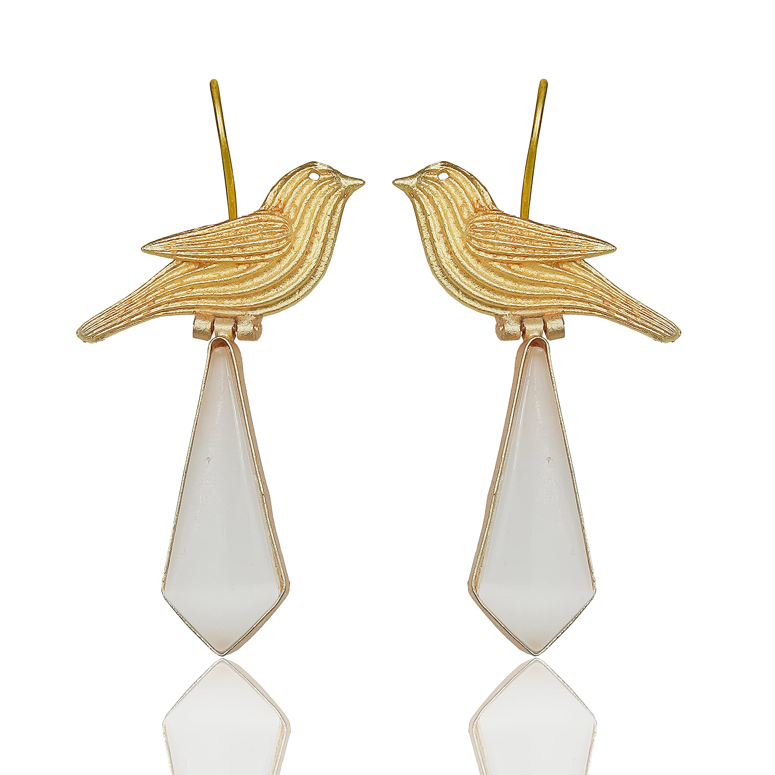 Joyera Handcrafted Bird Hoops With White Translucent Stone For Women & Girls