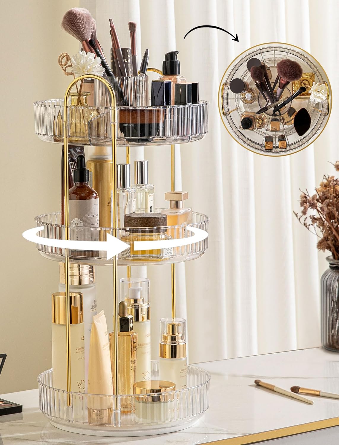 Natty Star 360 Rotating Makeup Organizer, Large Capacity 3