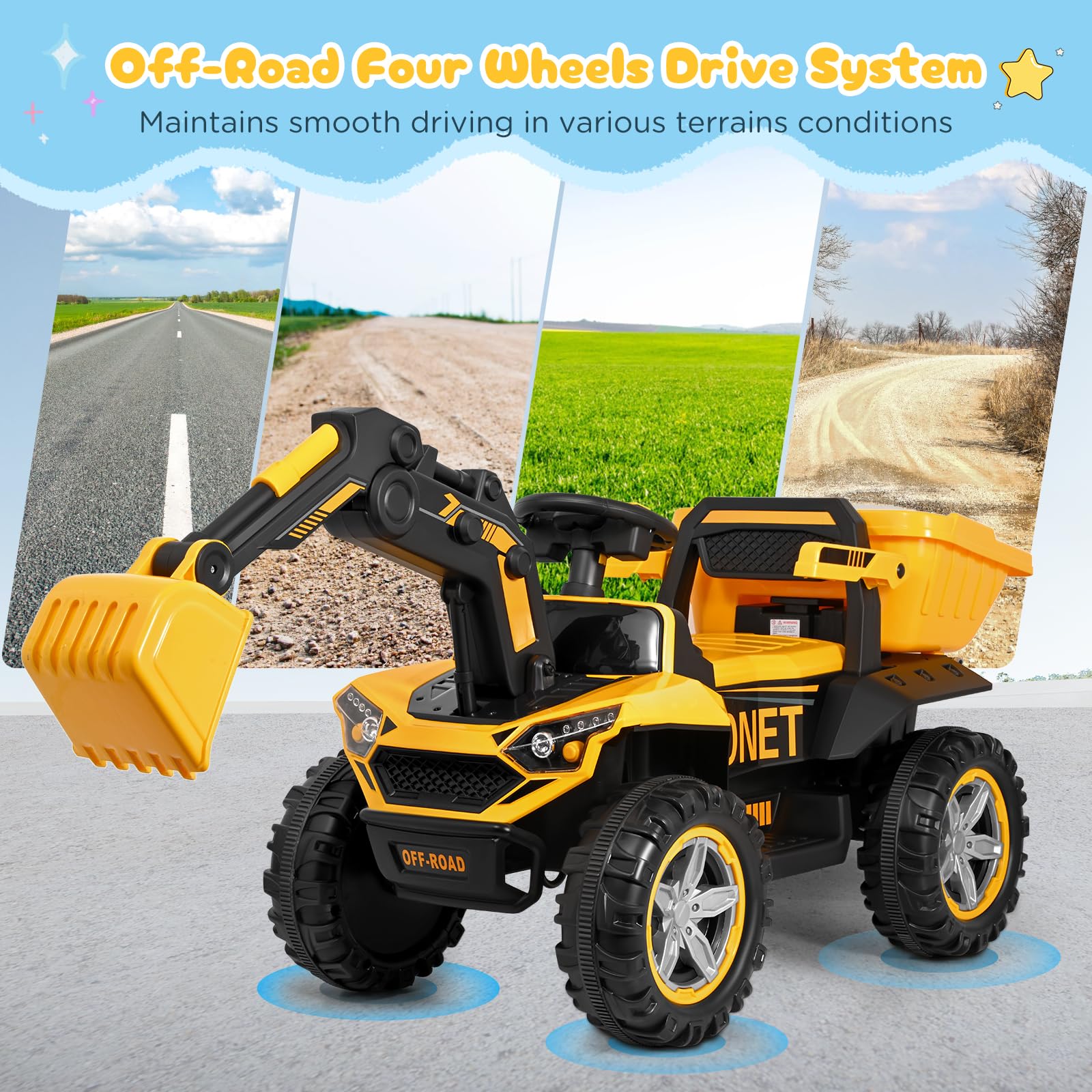 Kinder Elektroauto,Vollautomatischer Bagger,24V 7ah, mit 2.4G Fernbedienung,Kinderauto Kinderfahrzeug,Elektrofahrzeuge für ab 3 Jahre,Maximale Tragfähigkeit: 50 kg