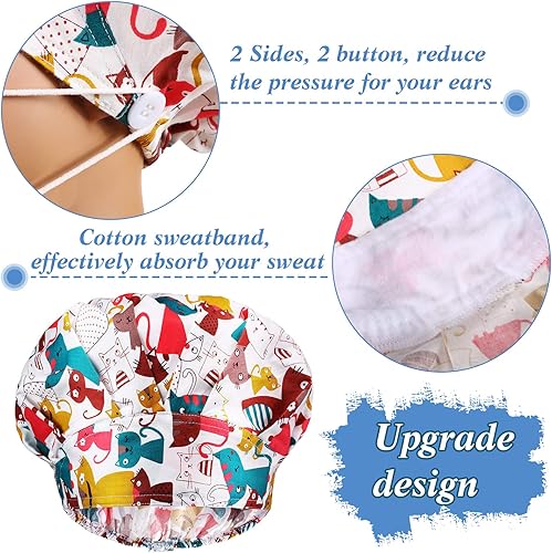 Miniatura 2 de Geyoga 12 gorras bouffant para mujer, ajustables, con lazo en la espalda, con botón y banda para el sudor, gorras impresas para hombres y mujeres