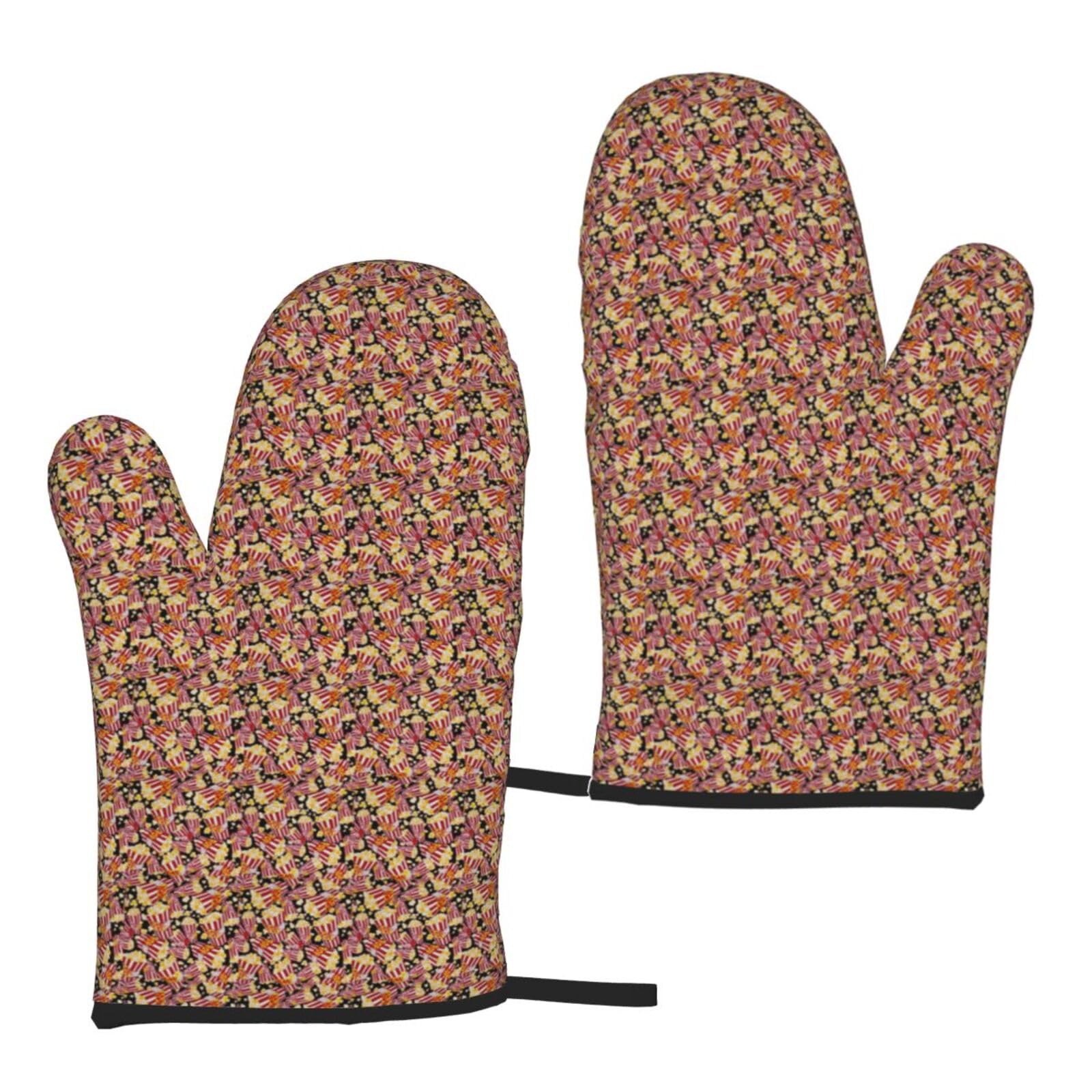 Popcorn Print Print Heat Resistant Universal Fit Oven Microwave Gloves Home Cooking Baking Grilling
