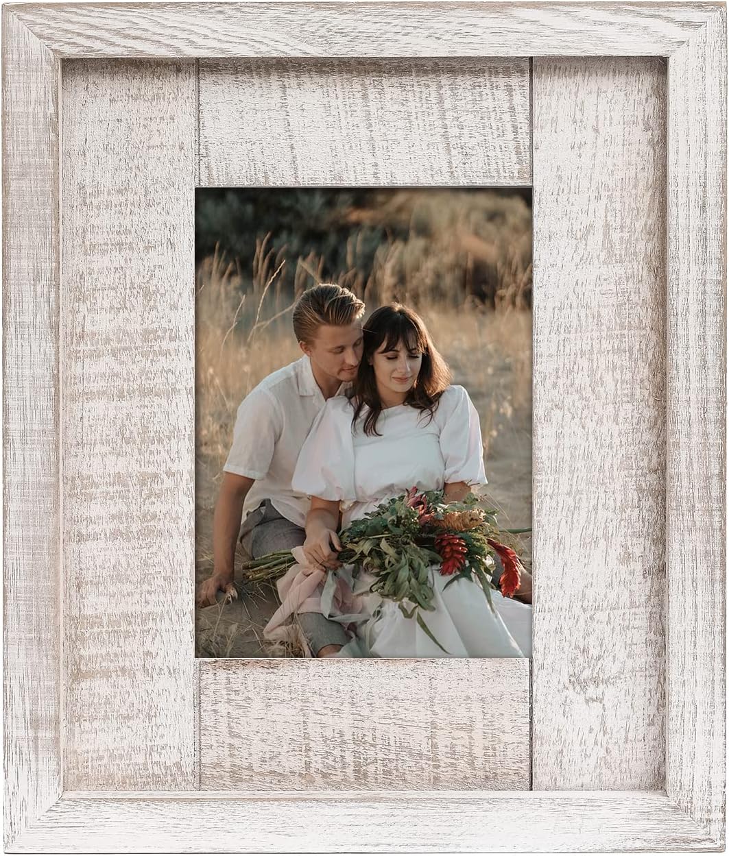 Adeco Handcrafted Rustic Wooden Picture Frames with Real Glass to Display 5 x 7 Inch Photo for Wall Hanging and Tabletop, Distressed White
