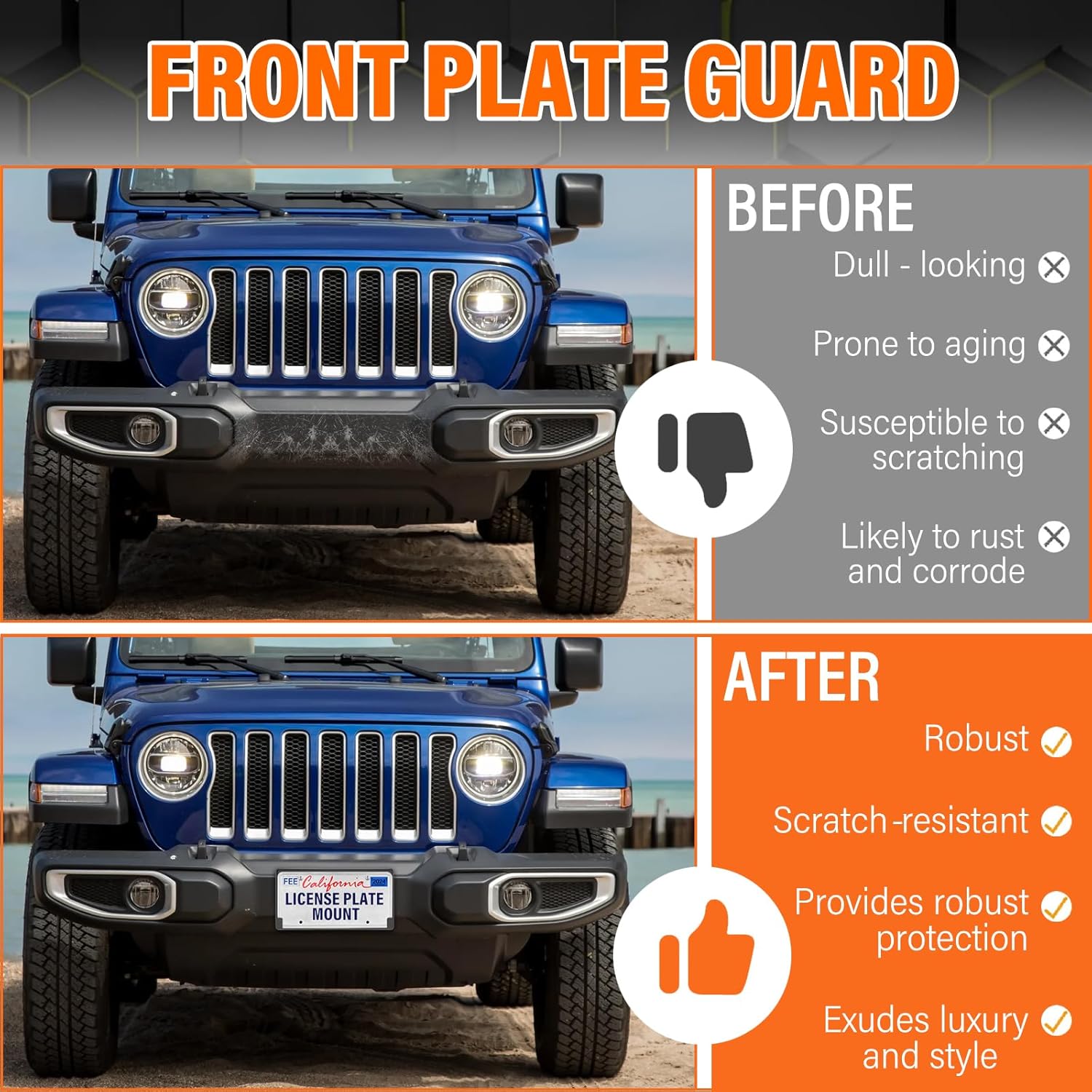 ABS Front License Plate Holder & Frame Bracket- Enhanced Anti- Vibration Design - Compatible with Jeep Wrangler JL JLU & Gladiator JT 2018-2025, Rust-Proof Direct Replacement with Screws
