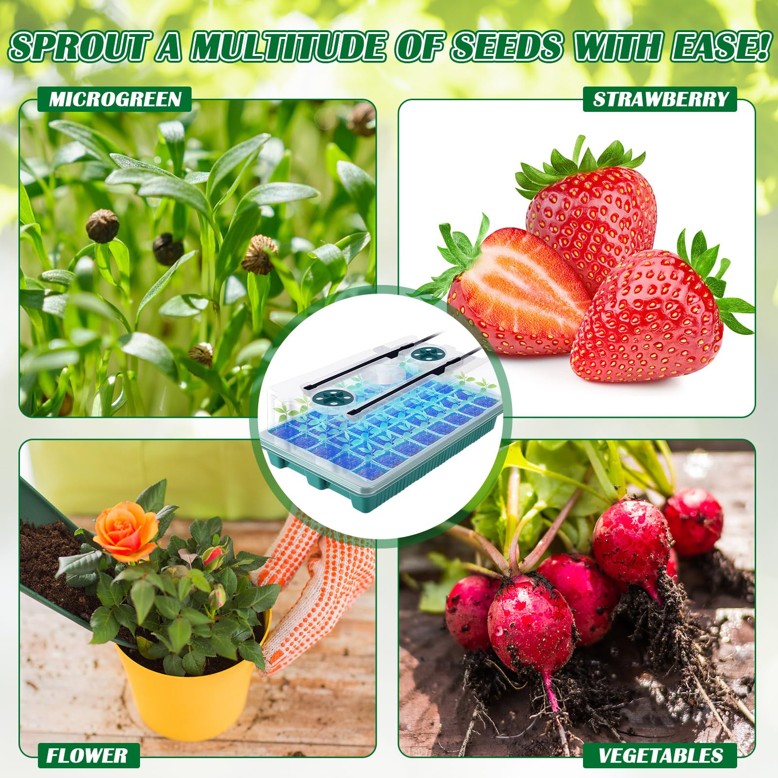 FillTouch Lot de 2 plateaux de démarrage de semences à 80 cellules avec 4 plateaux de démarrage de semis avec dôme d'humidité et 80 granulés de tourbe pour semis de jardin
