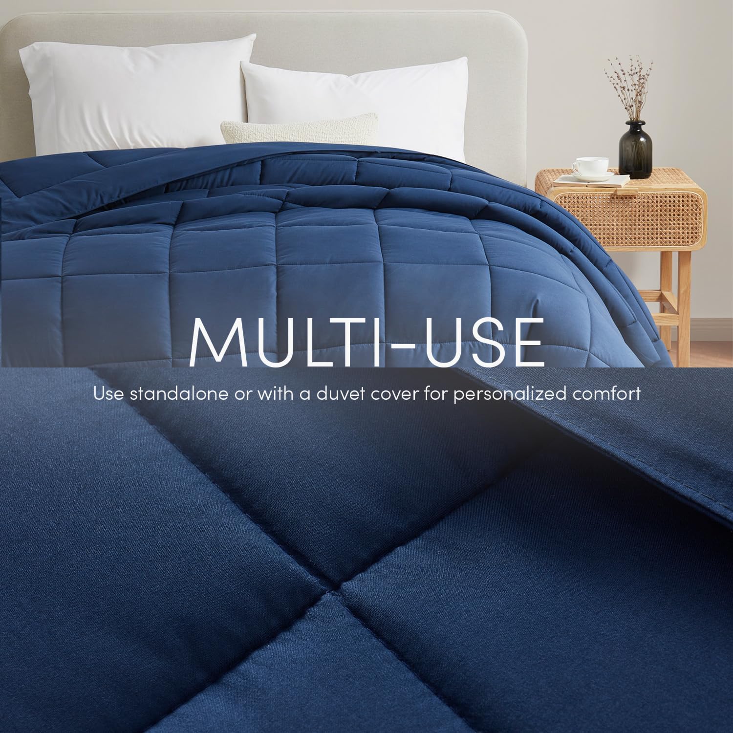 Hearth & Harbor Down Alternative Comforter - All Season Soft Quilted Twin Bed Comforter Duvet Insert with Corner Tabs - Twin Size Navy