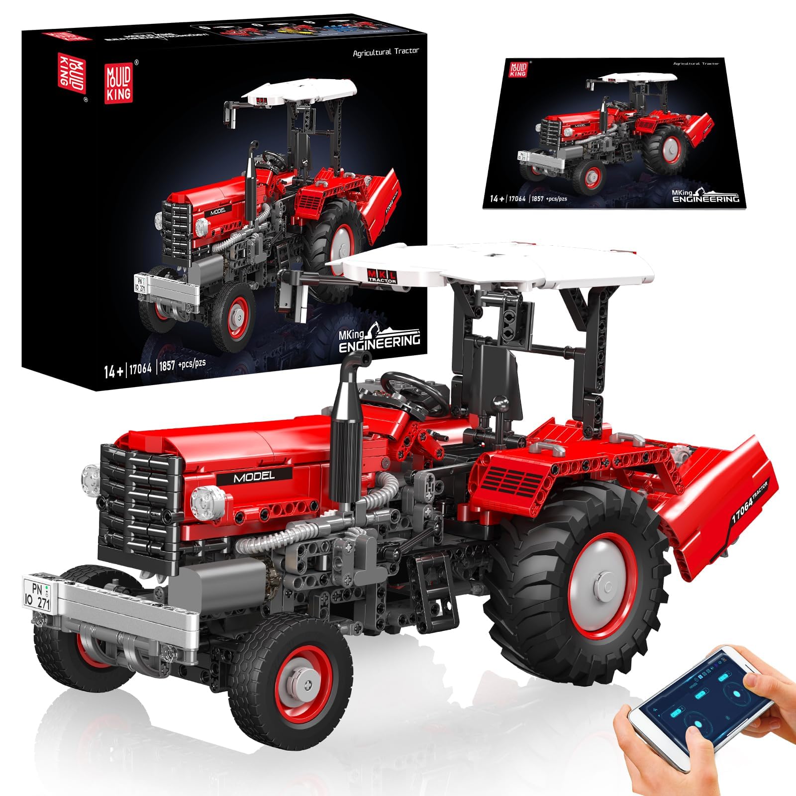 Mould King 17064 Technical Tractor Model, 1857 Pieces Building Block Harvesting Machine, Remote Controlled Vehicles, Building Blocks, 2.4 G Remote Control and App Dual Control