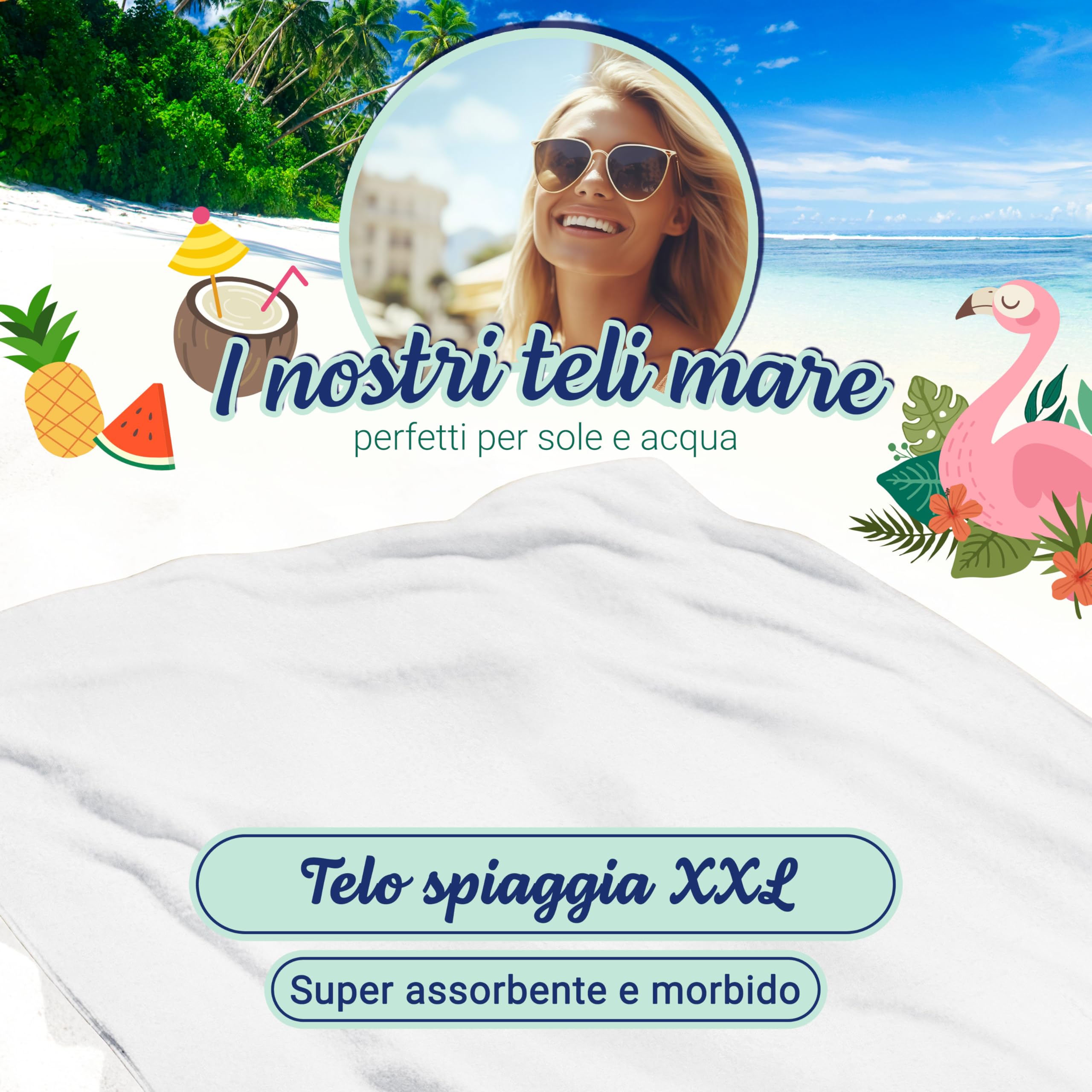 ZOLLNER Telo mare - asciugamano da spiaggia morbido e assorbente in 150x220 cm - lavabile a 95°C - cotone in weiß - certificato Oeko Tex®