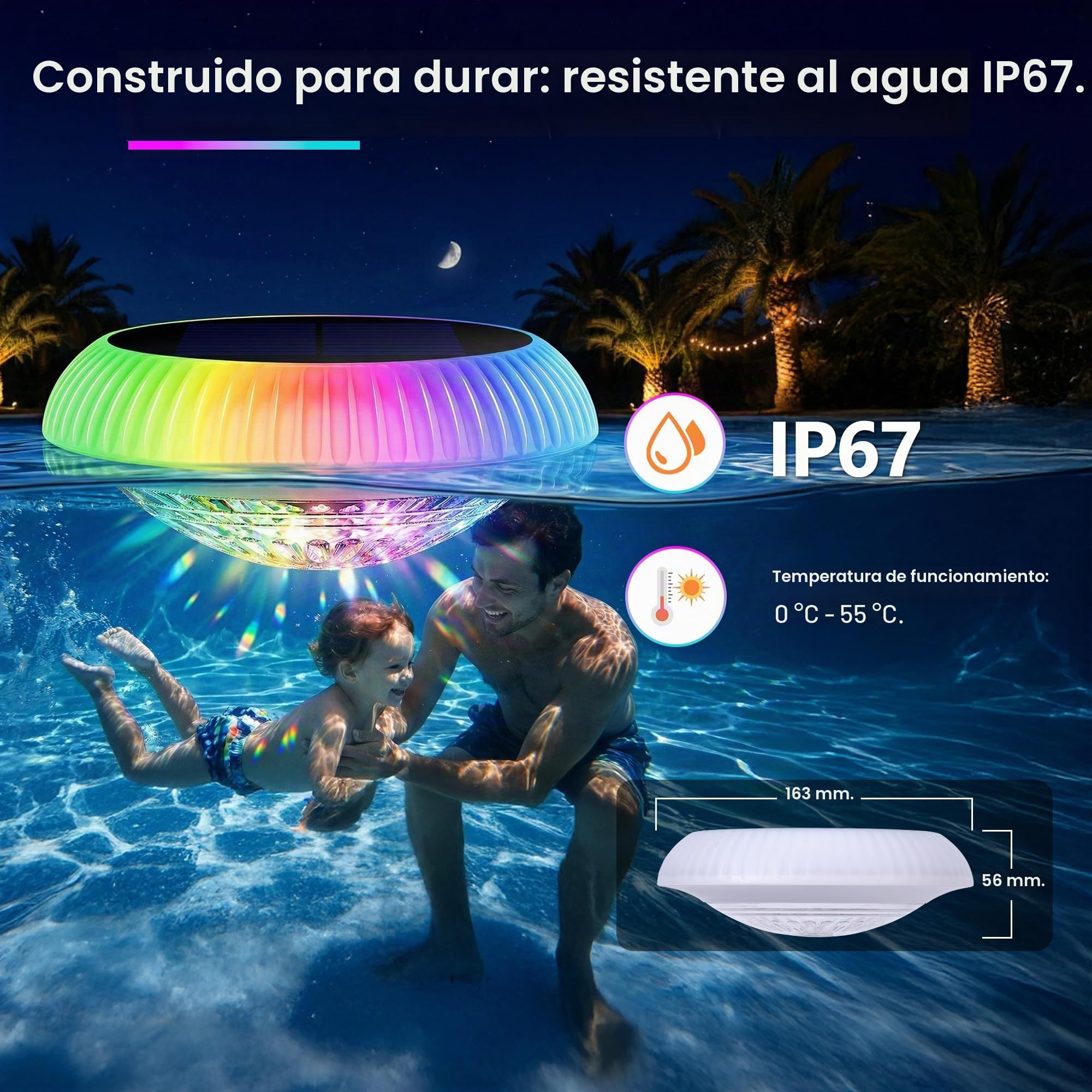Luz Solar Exterior Jardín, LED Luces Solares Piscina Flotantes Lámpara Exteriores IP67 Impermeable con Control Remoto RGB Luces Subacuática Decoración Iluminación para Acuario Estanque Bañera Fiesta
