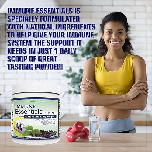 Miniatura 6 de Wellgenix Immune Essentials - Multivitamínico en polvo para hombres, mujeres y niños, suplemento vegano con vitaminas C, zinc de saúco D, equinácea