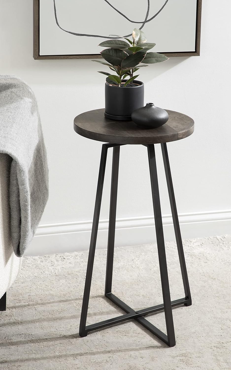 Kate and Laurel Zia Modern Side Table, 15 x 15 x 26, Gray, Decorative Round Metal Bedroom Nightstand Table for Display and Storage