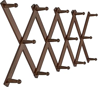 SKOLOO Hat Rack for Wall with 14 Hooks, Solid Wooden, Modern, Expandable Coat Rack Wall Mount for Coats, Hats, Bags, Baseball Caps, Walnut Color