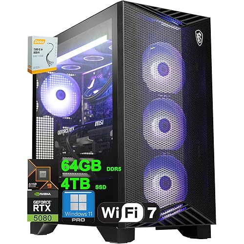 MSI Aegis ZS2 Gaming Desktop | AMD 12-core Zen 5 Ryzen 9 9900X | 64GB DDR5 4TB SSD | GeForce RTX 5080 DLSS 4 | 360mm Liquid Cooler 850W 80+ Gold PSU Support HDD Win11 Pro w/DLCA Accessory