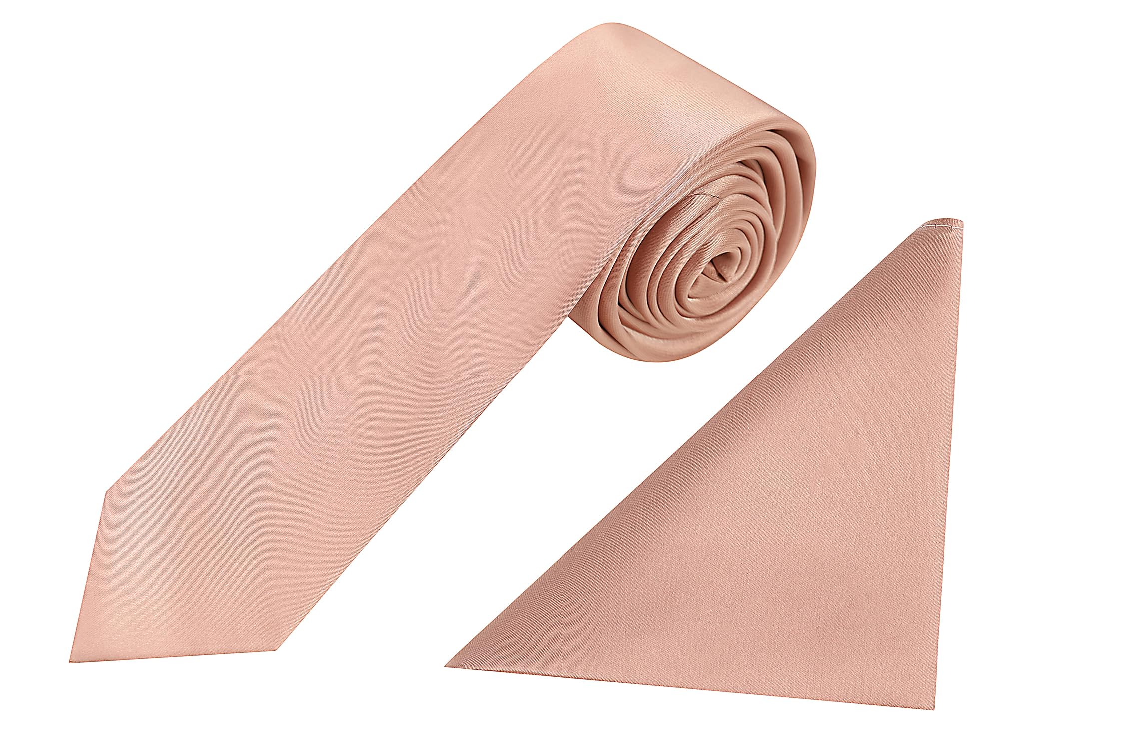 Jenson Samuel Men's Pastel Rose Gold Shirts Formal Premium Tie Hanky Set Striped Paisley Wedding Pocket Square/Handkercief & Tie Sets (Pastel Rose Gold)