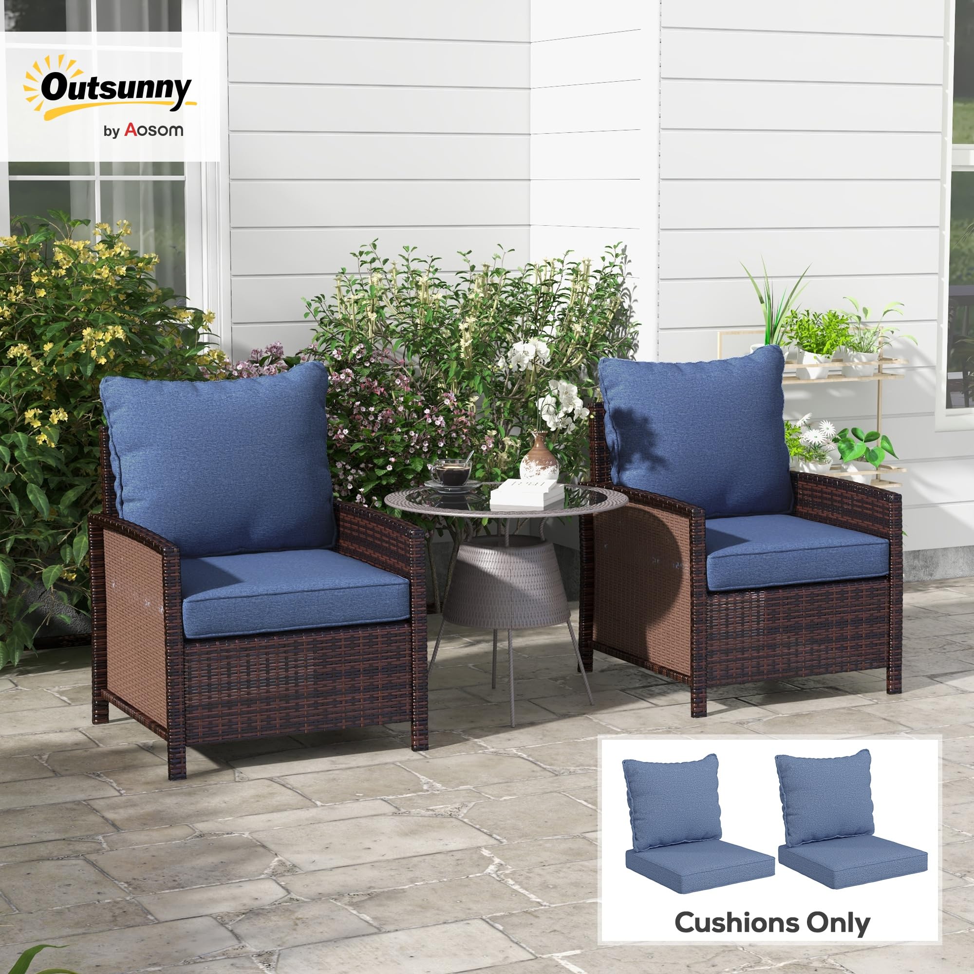 Outdoor Chair Cushions 24x24x6 Inch Set – Water & Fade Resistant Patio Seat Cushion With Back Support And Pillow, Blue