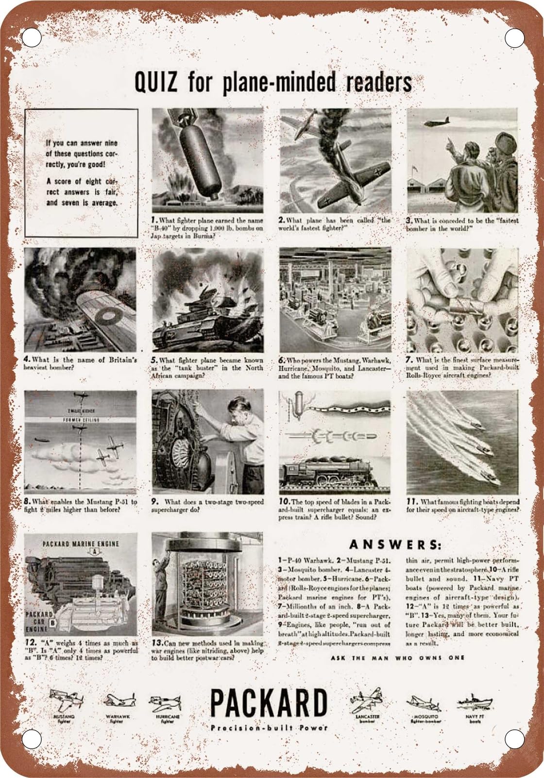 METAL SIGN - 1942-45 Packard Vintage Ad 10 - Old Retro Rusty Look home decor
