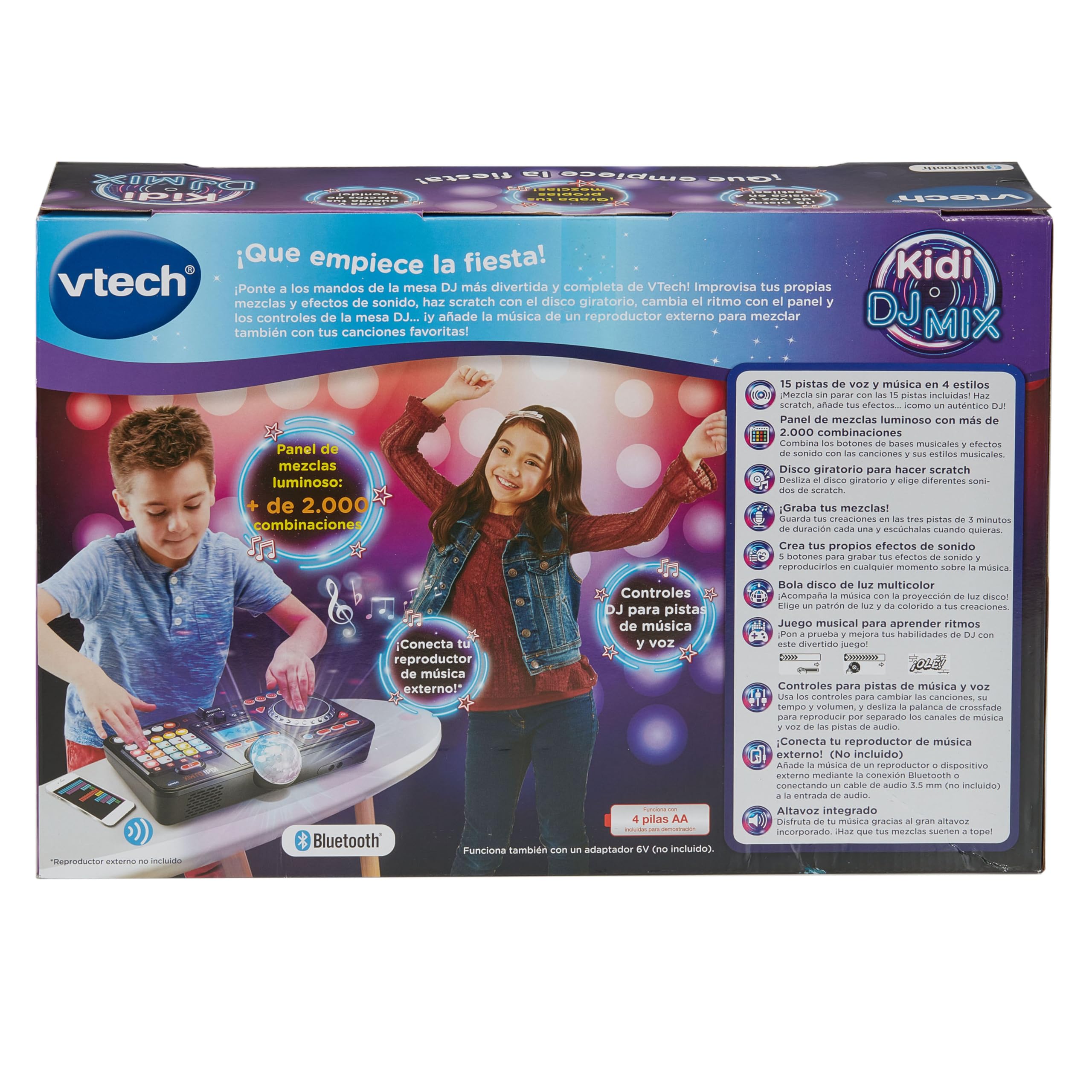 VTech - Kidi DJ Mix, Mesa de mezclas electrónica para niños 10 en 1, Bluetooth, Efectos de sonido, Luces, Bola de discoteca, Aprendizajes y juegos, Regalo para niños +6 años, Versión ESP