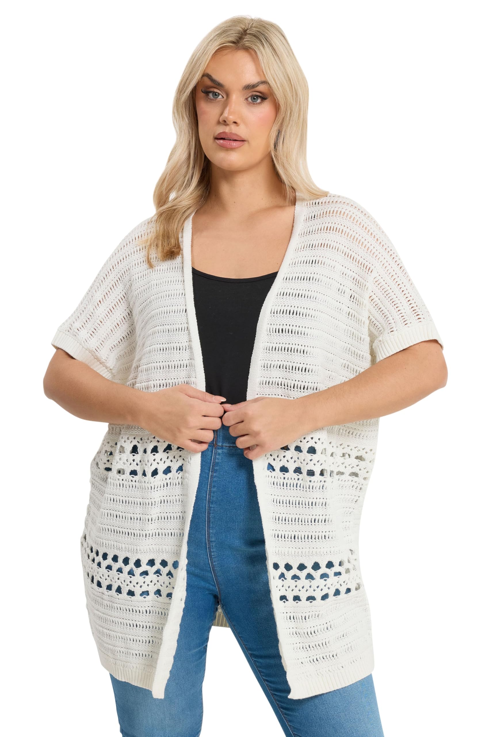 Yours Women's White Crochet Kimono Cardigan In | : 22/24