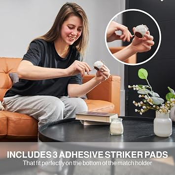 Ceramic Match Holder with Striker Pads - Classic White Oval - Cute Bathroom Matches Holder | Living Room Decor | Centerpiece Table Decorations - Matches Not Included